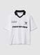 White pure-cotton T-shirt with contrast collar and One Piece print_4