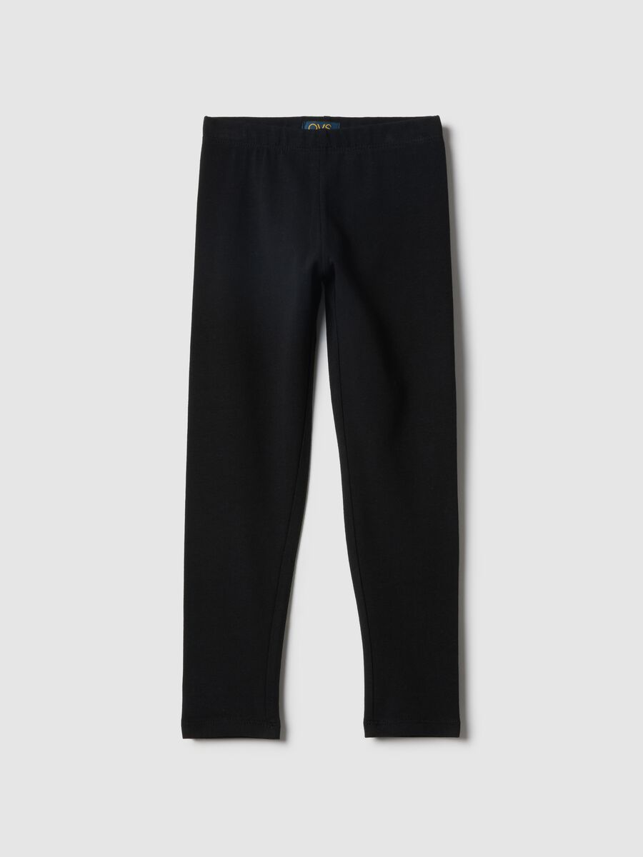 Girls' black stretch cotton slim fit leggings_0