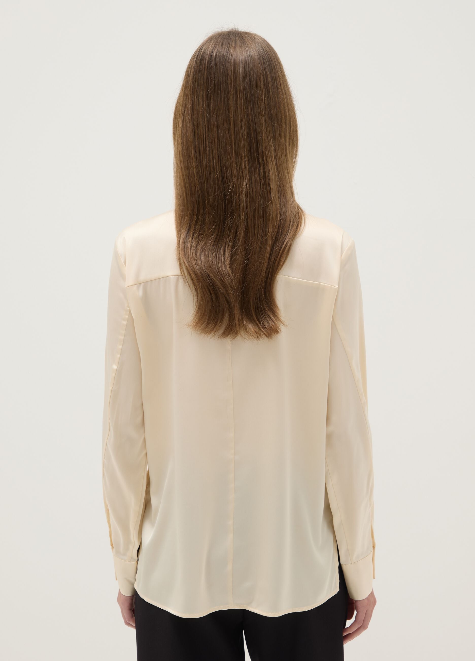 Beige long sleeve satin shirt regular fit