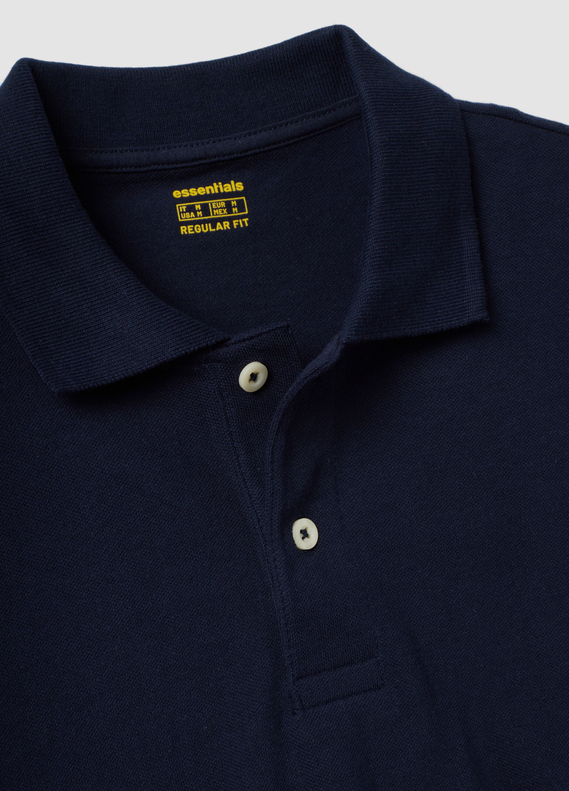Blue pure cotton piqu&eacute; polo shirt with classic collar, regular fit