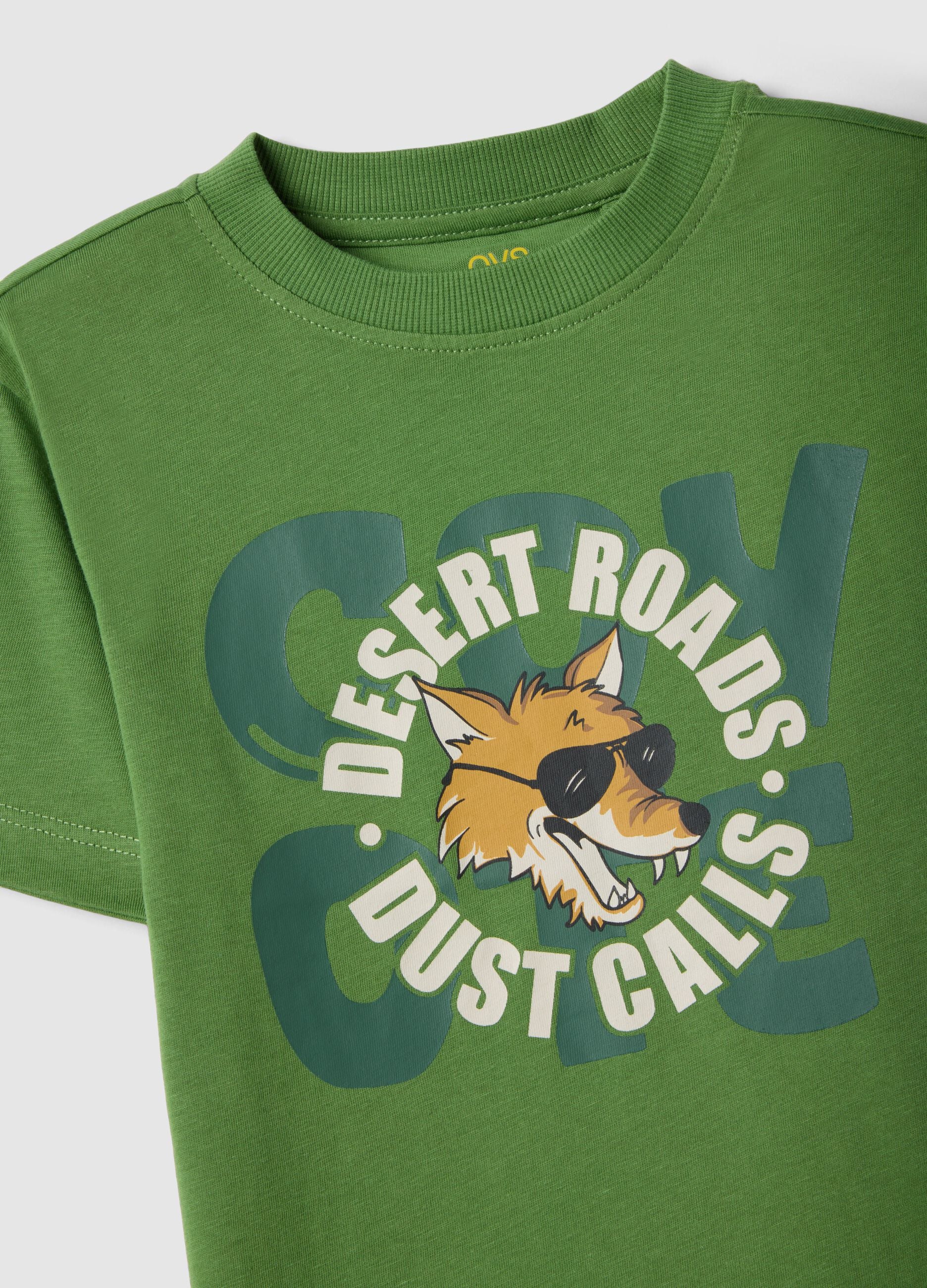 Green pure cotton regular fit T-shirt for children with print