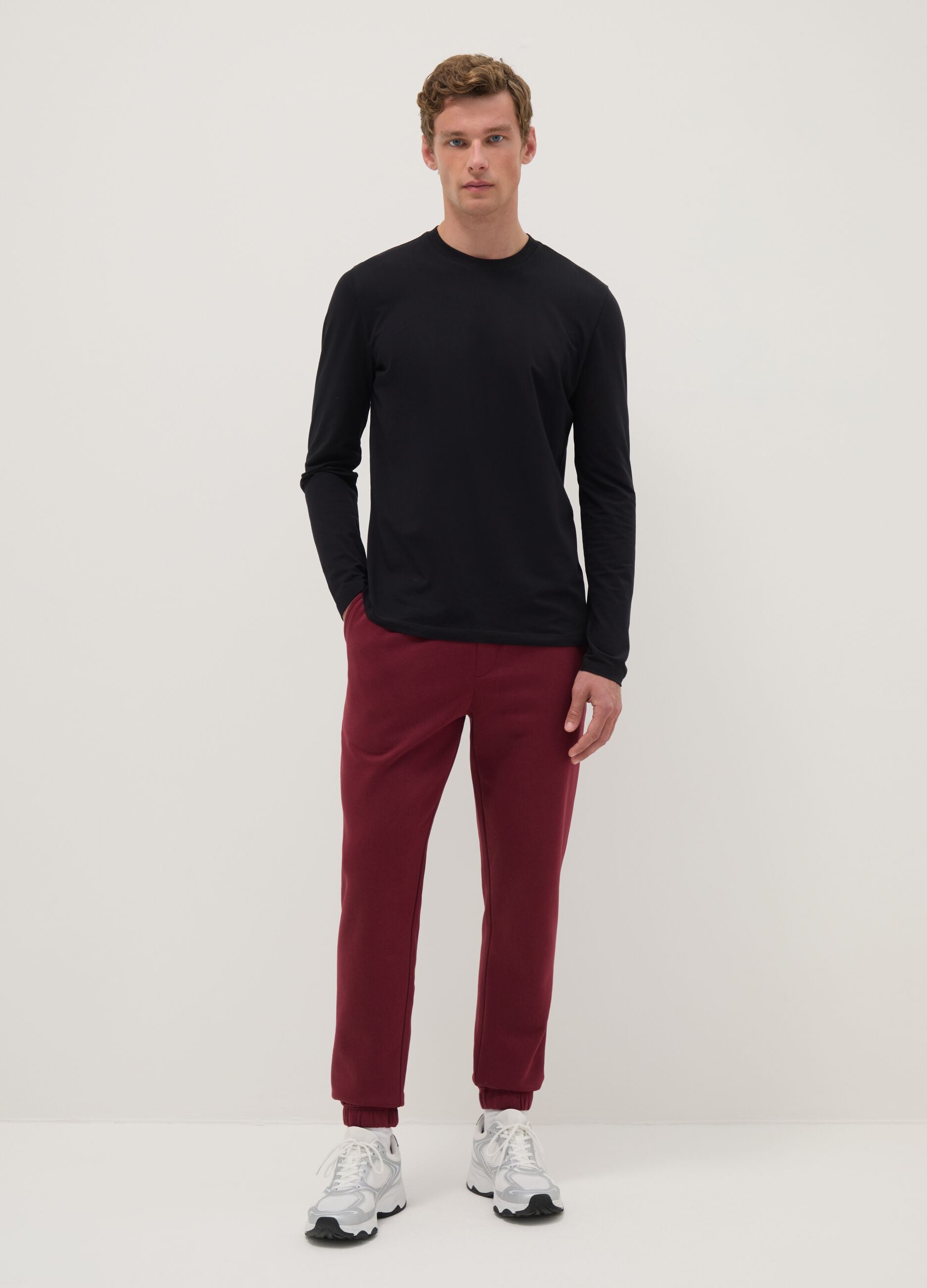 Black long sleeve stretch cotton regular fit T-shirt