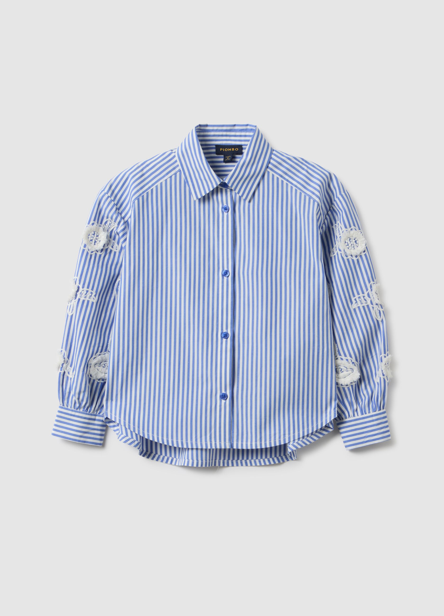 Girls' multicolour striped pure cotton shirt with embellishments