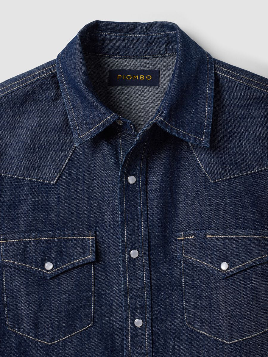 Dark blue pure cotton denim shirt, regular fit_5