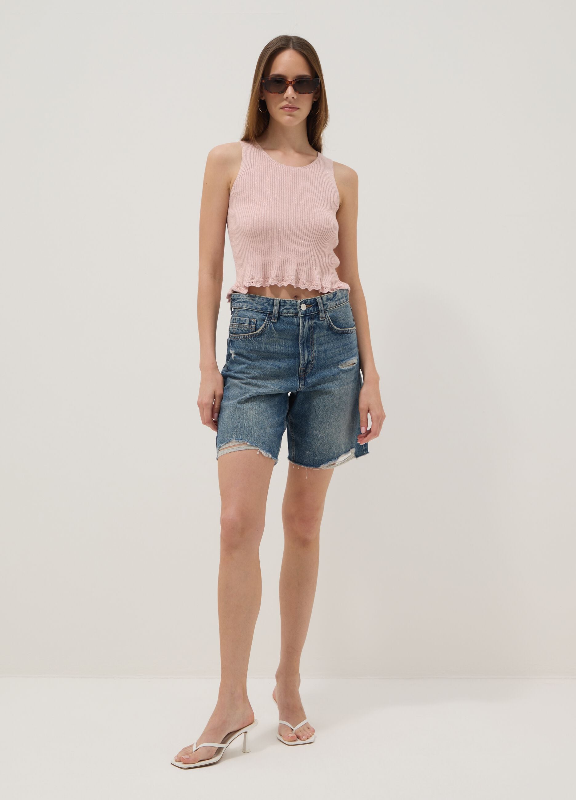 Pink fitted viscose-blend top