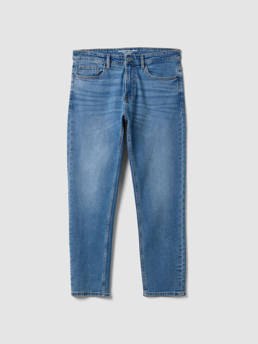 Blue slim-fit stretch cotton jeans_0
