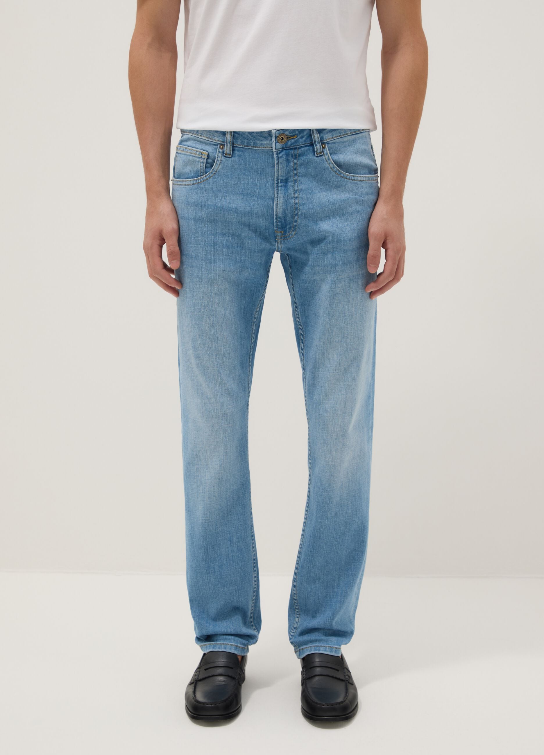 Light blue slim fit stretch cotton denim jeans