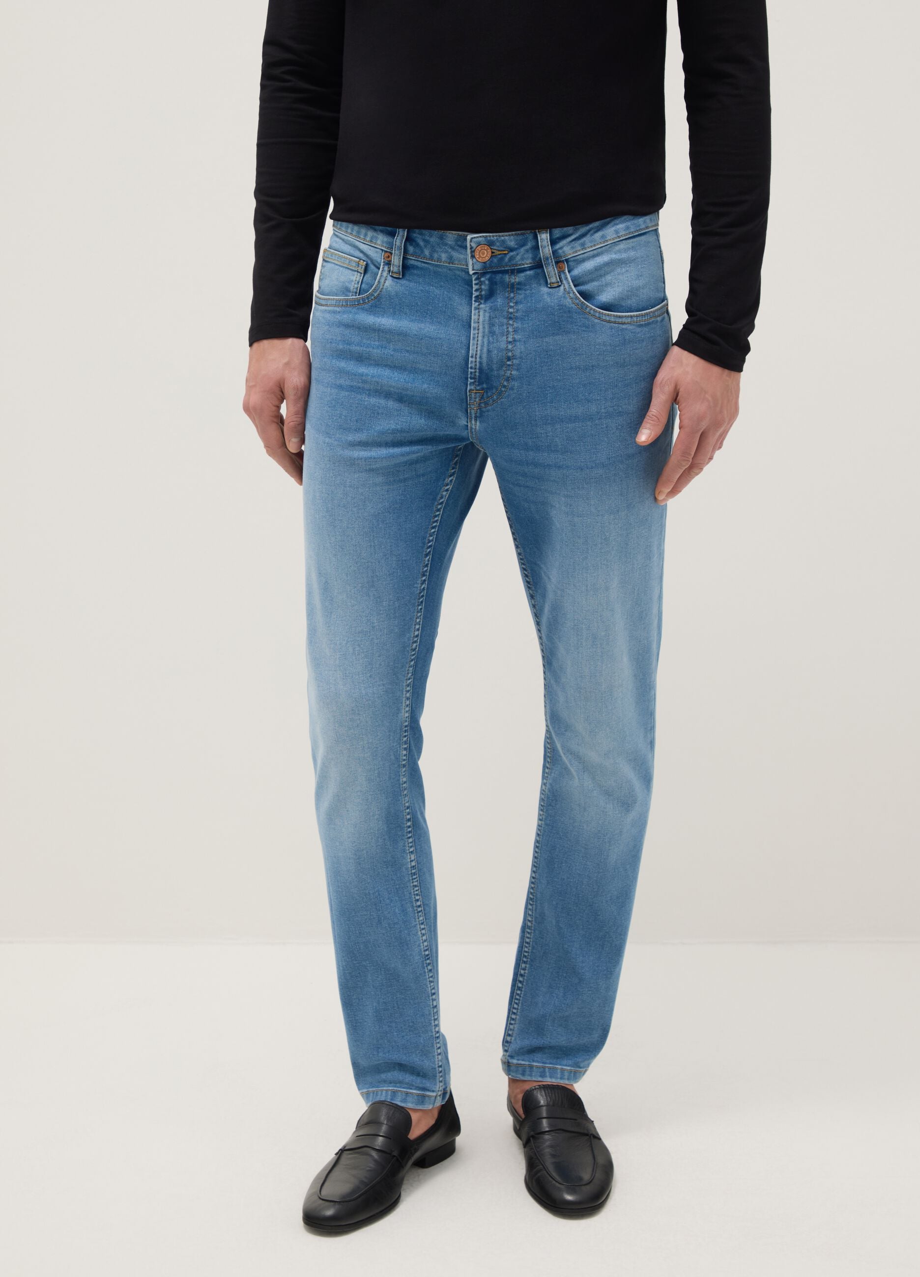 Light Blue Stretch Denim Skinny Fit Jeans