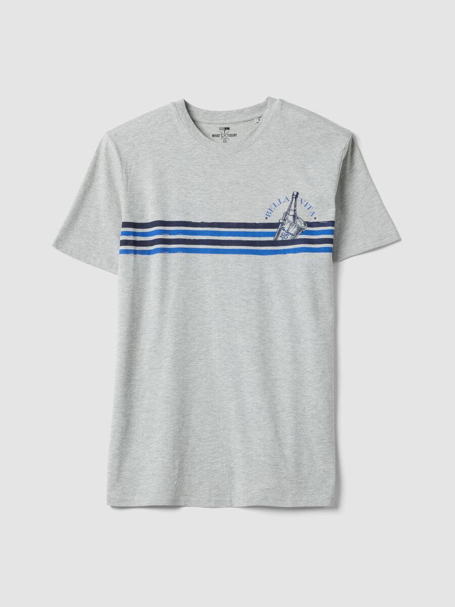 Grey pure cotton T-shirt with blue stripes_4
