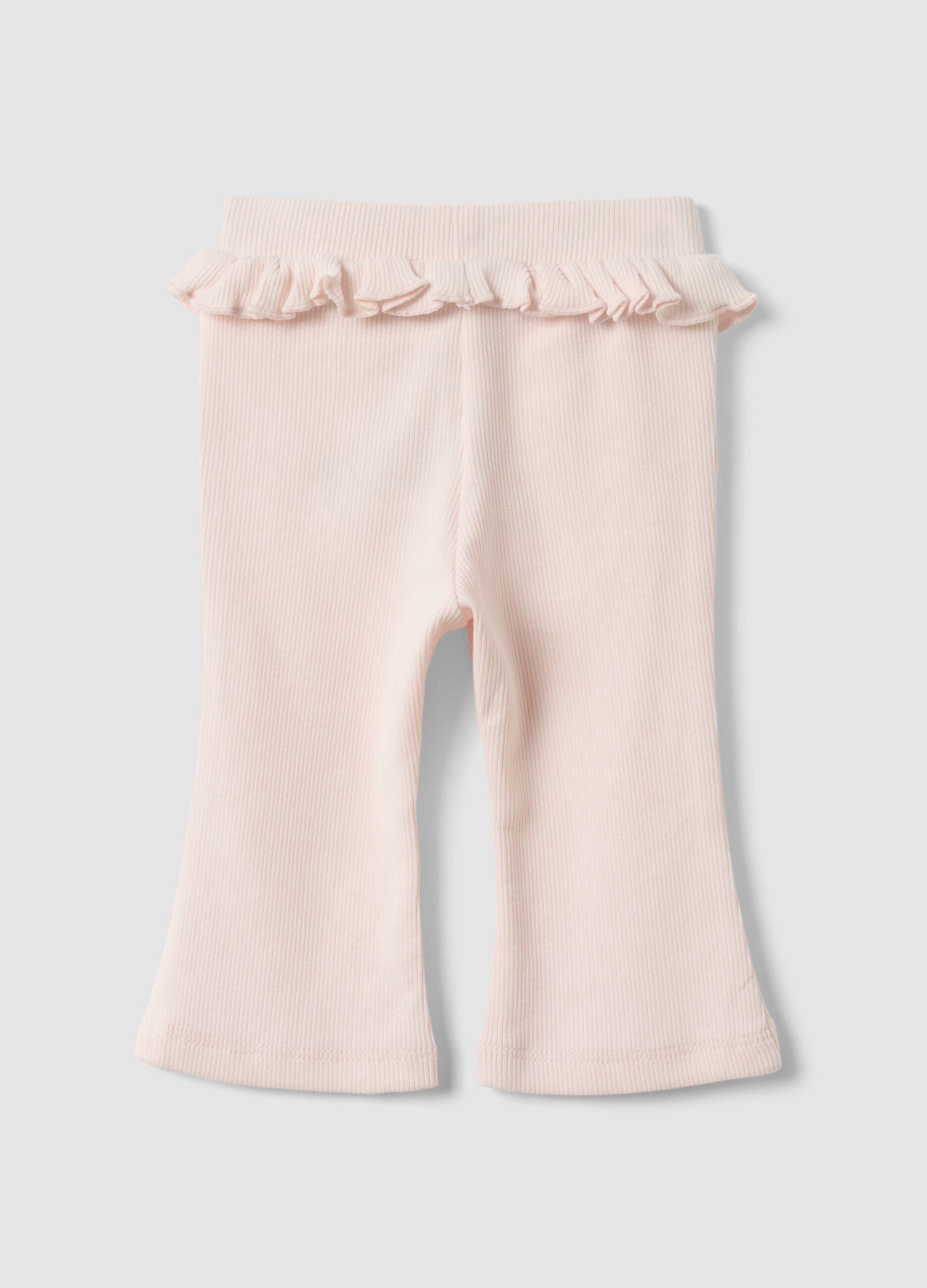 Pink flared ribbed organic cotton leggings for baby girl