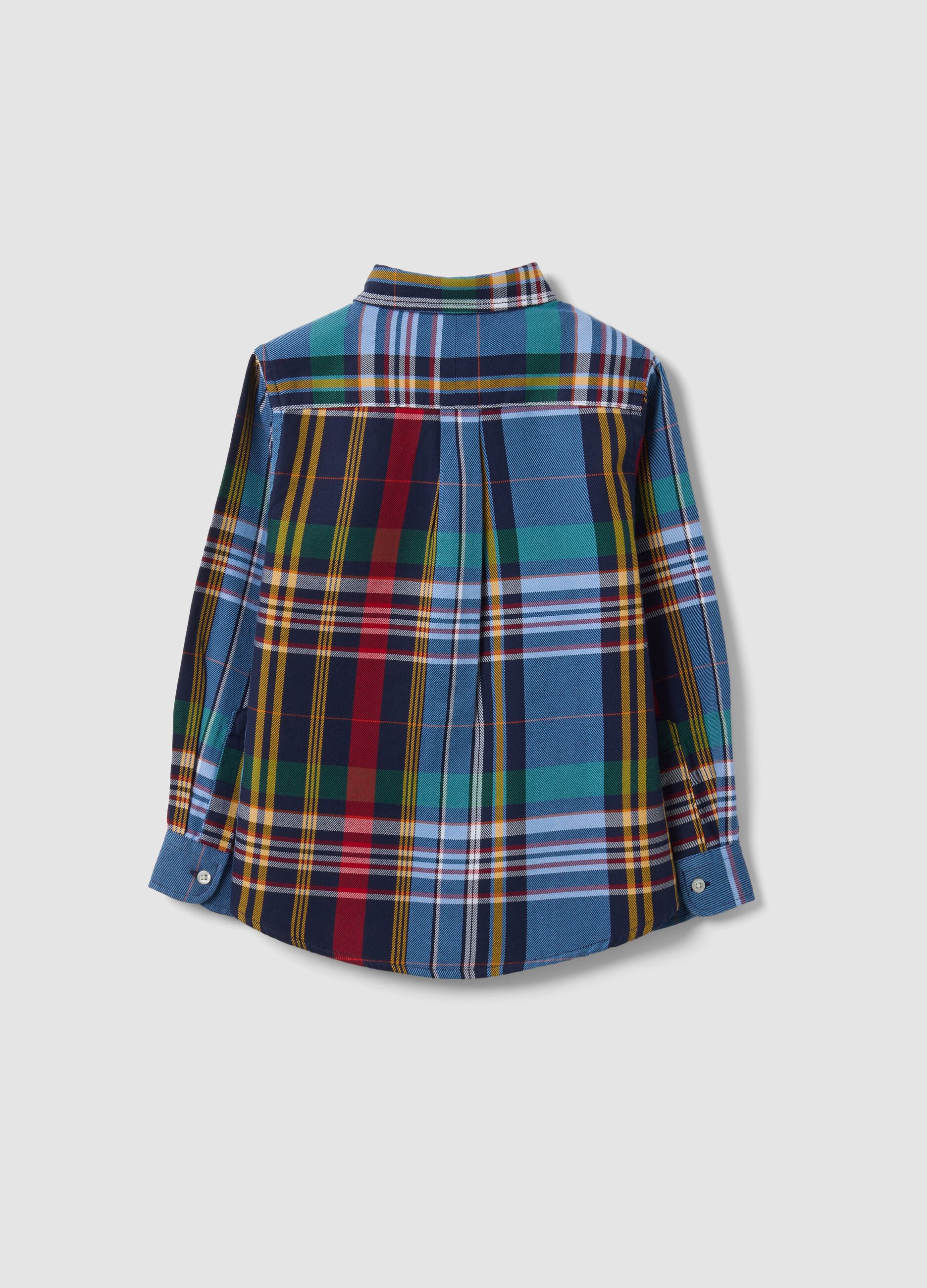 Multicolour pure cotton checked shirt with classic button-down collar