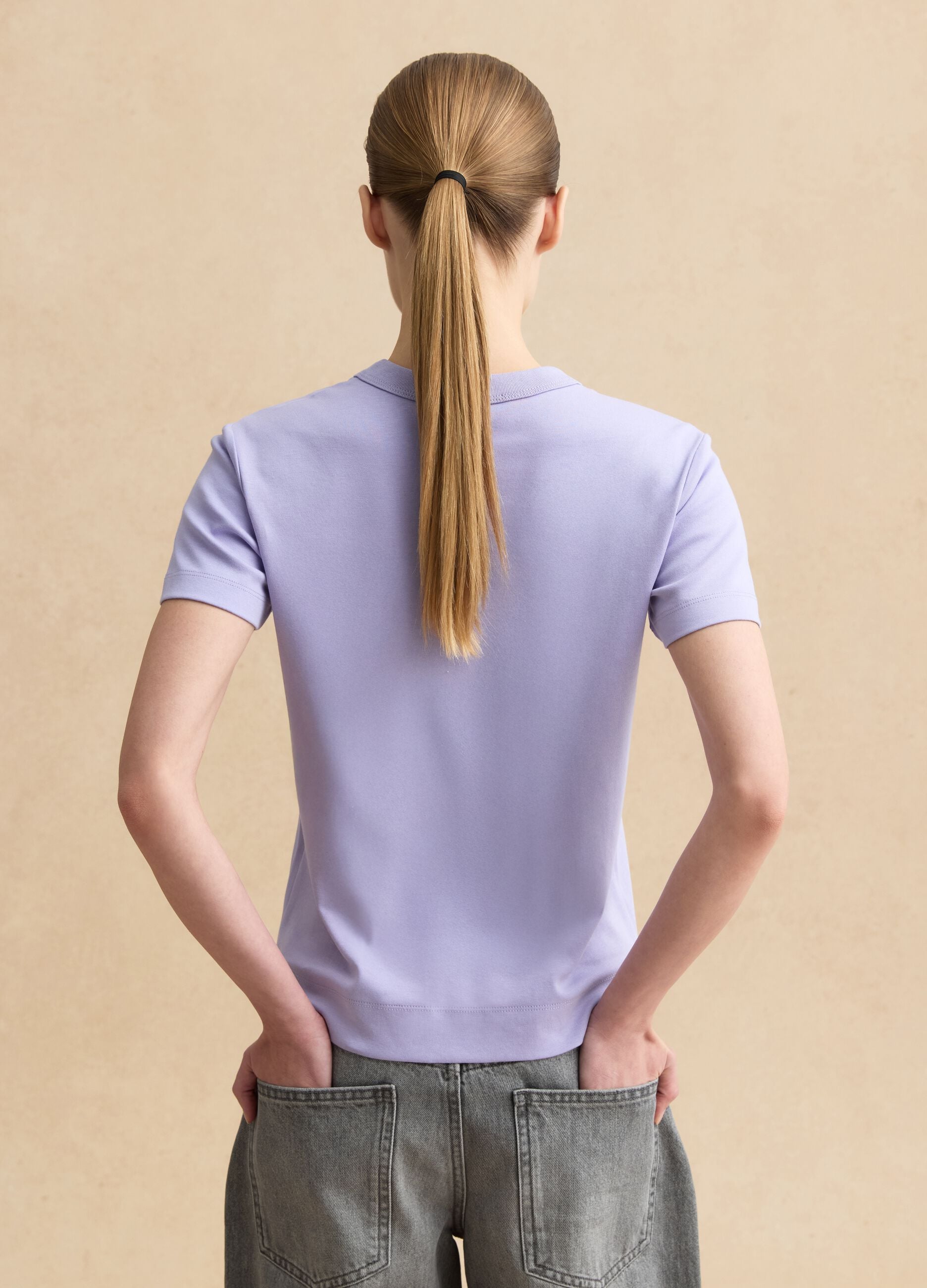 Purple short-sleeved cotton blend T-shirt regular fit