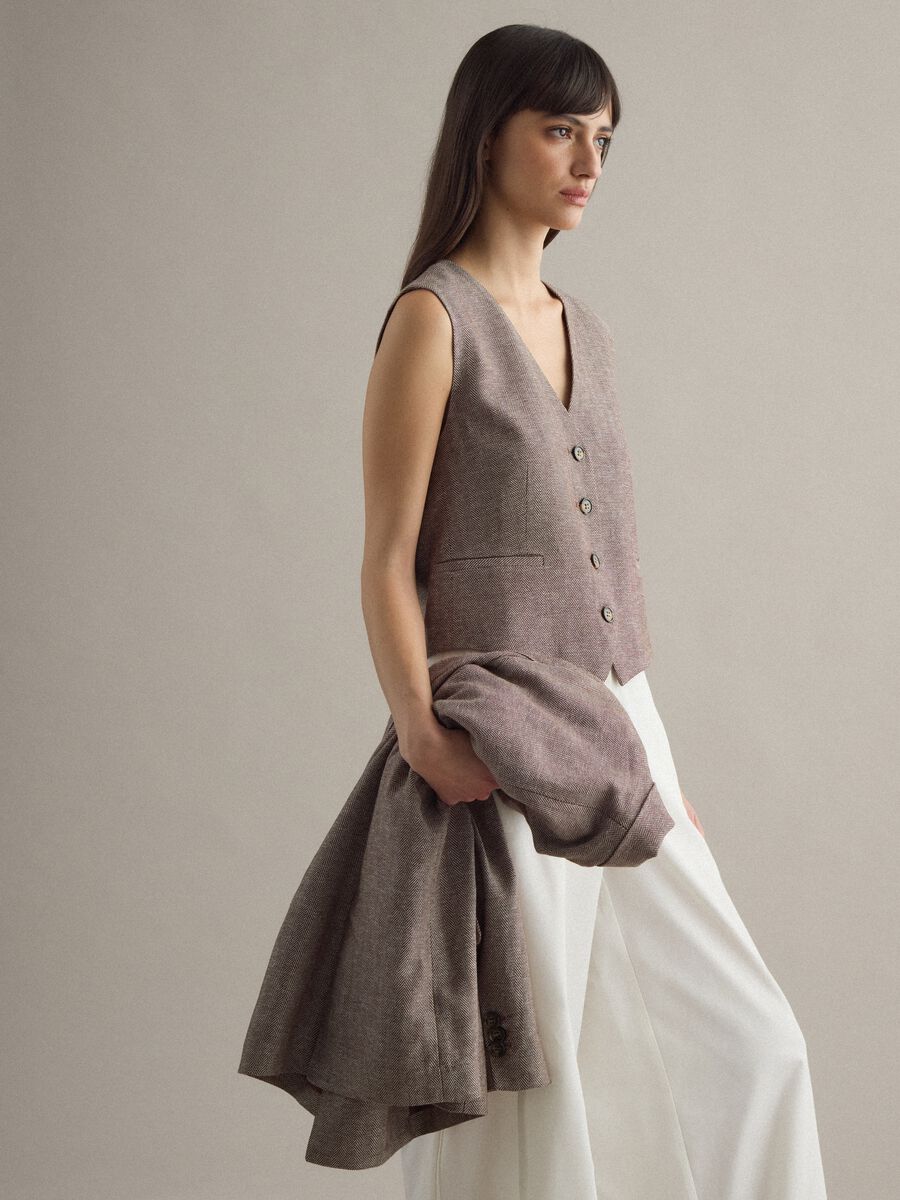 Gilet in misto viscosa e lino a righe multicolor regular fit_2