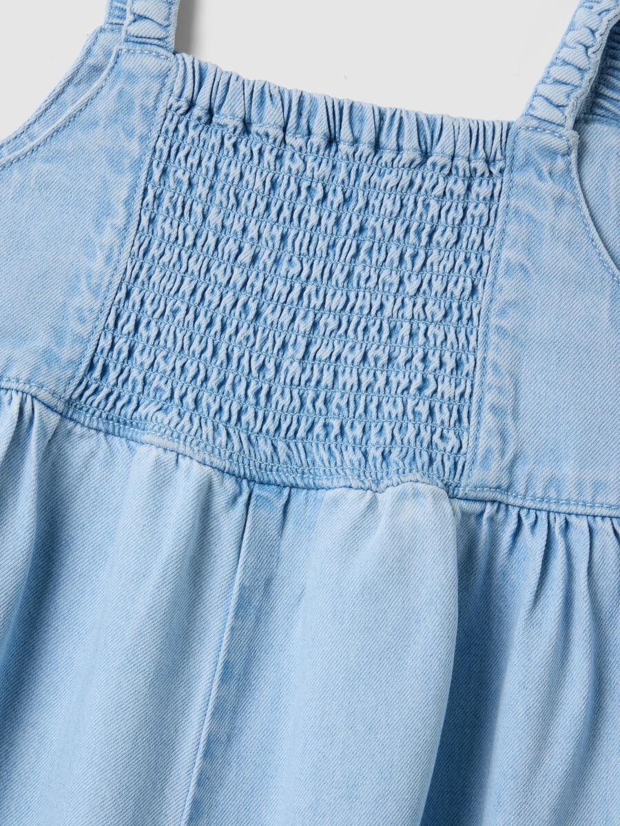 Girl's Regular Fit Light Blue Denim Cotton Blend Overalls_3