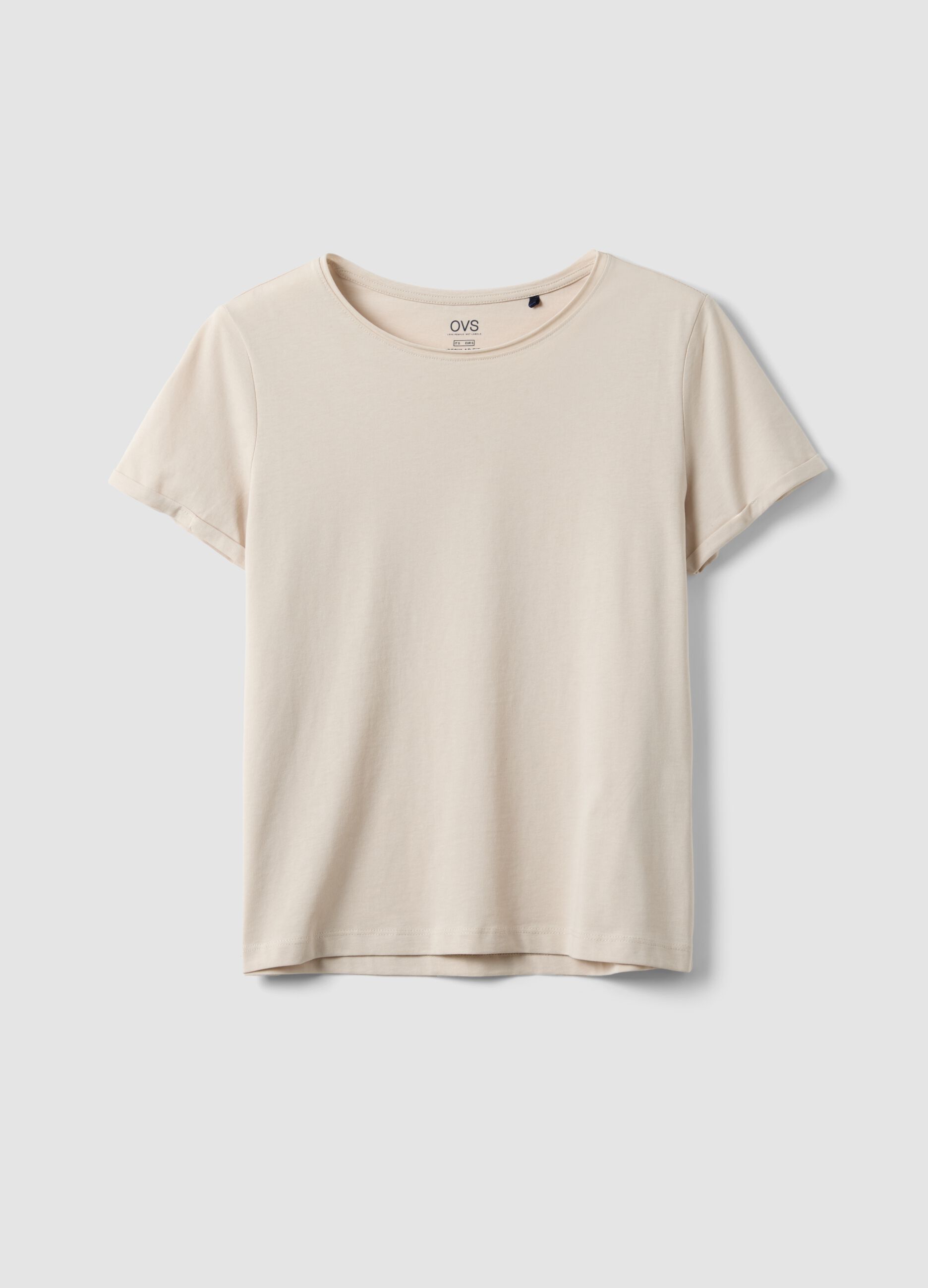 Beige pure cotton short-sleeve T-shirt, regular fit