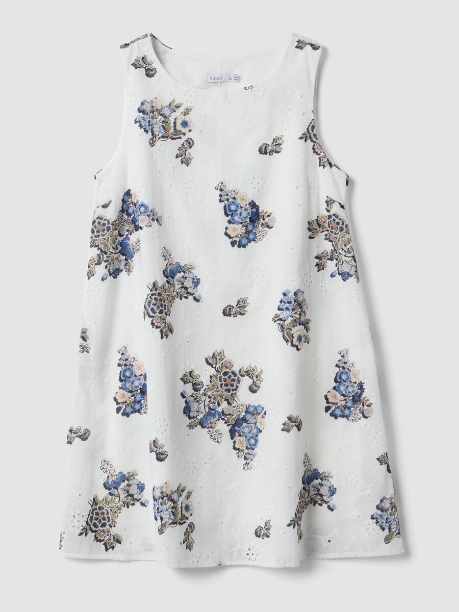 White pure cotton mini dress with floral print_4