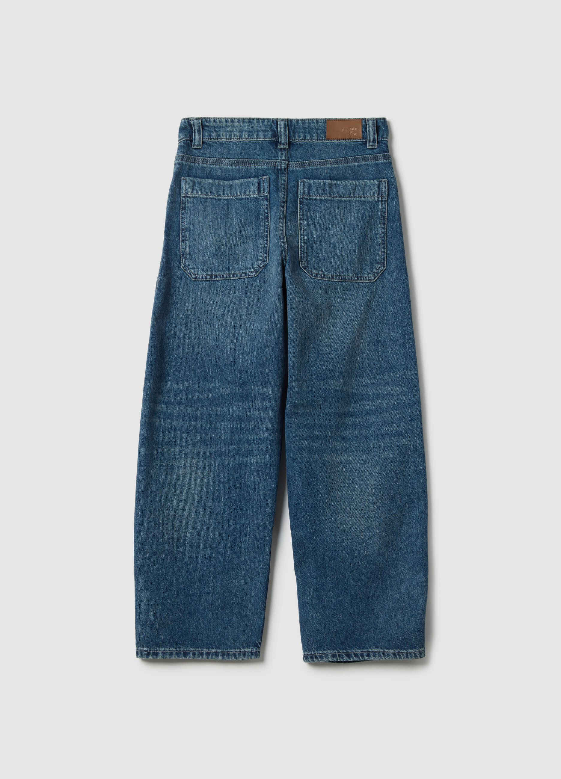 Boys' pure cotton denim carrot fit cargo jeans
