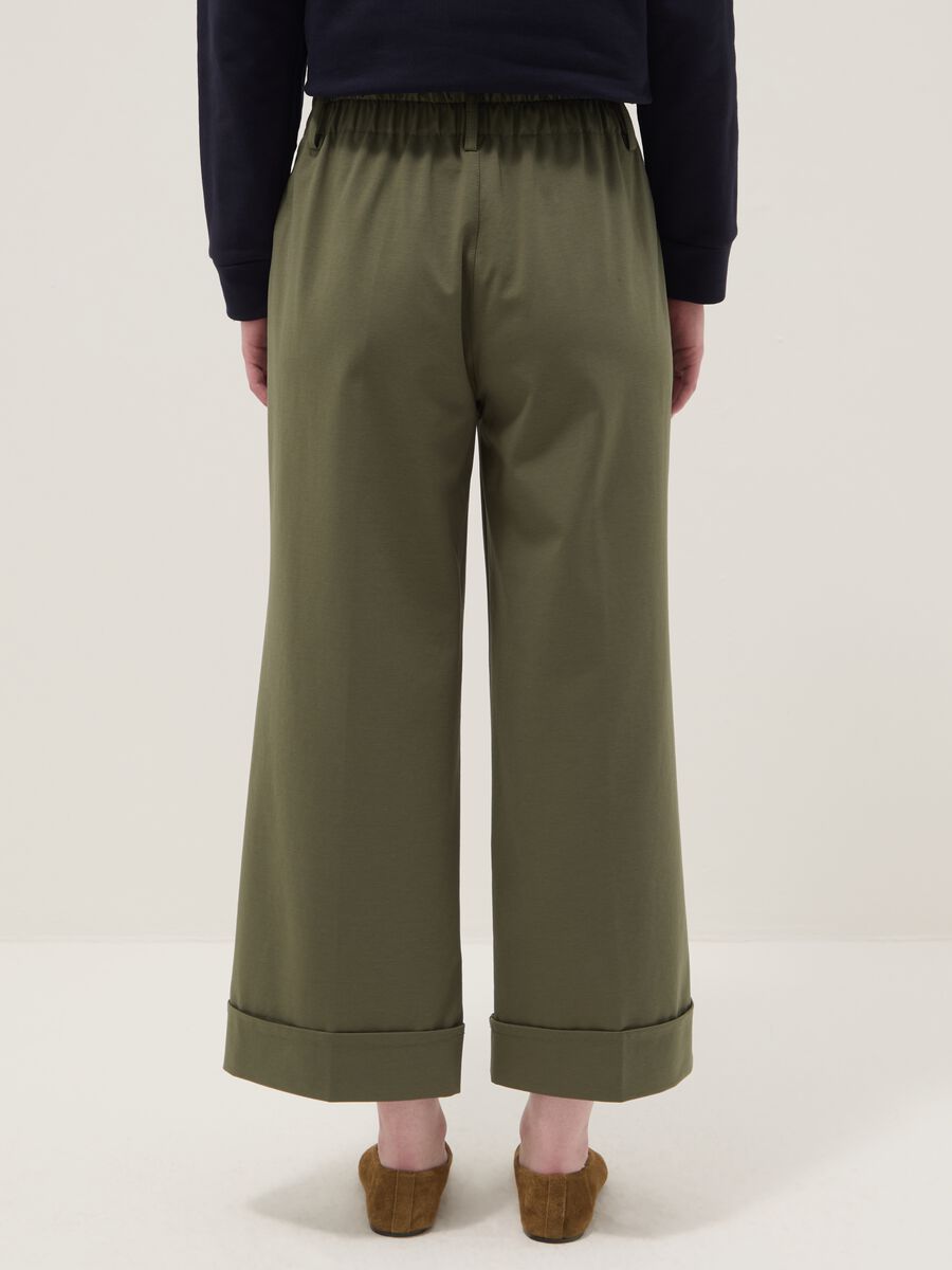 Green stretchy cotton blend wide leg trousers regular fit_2