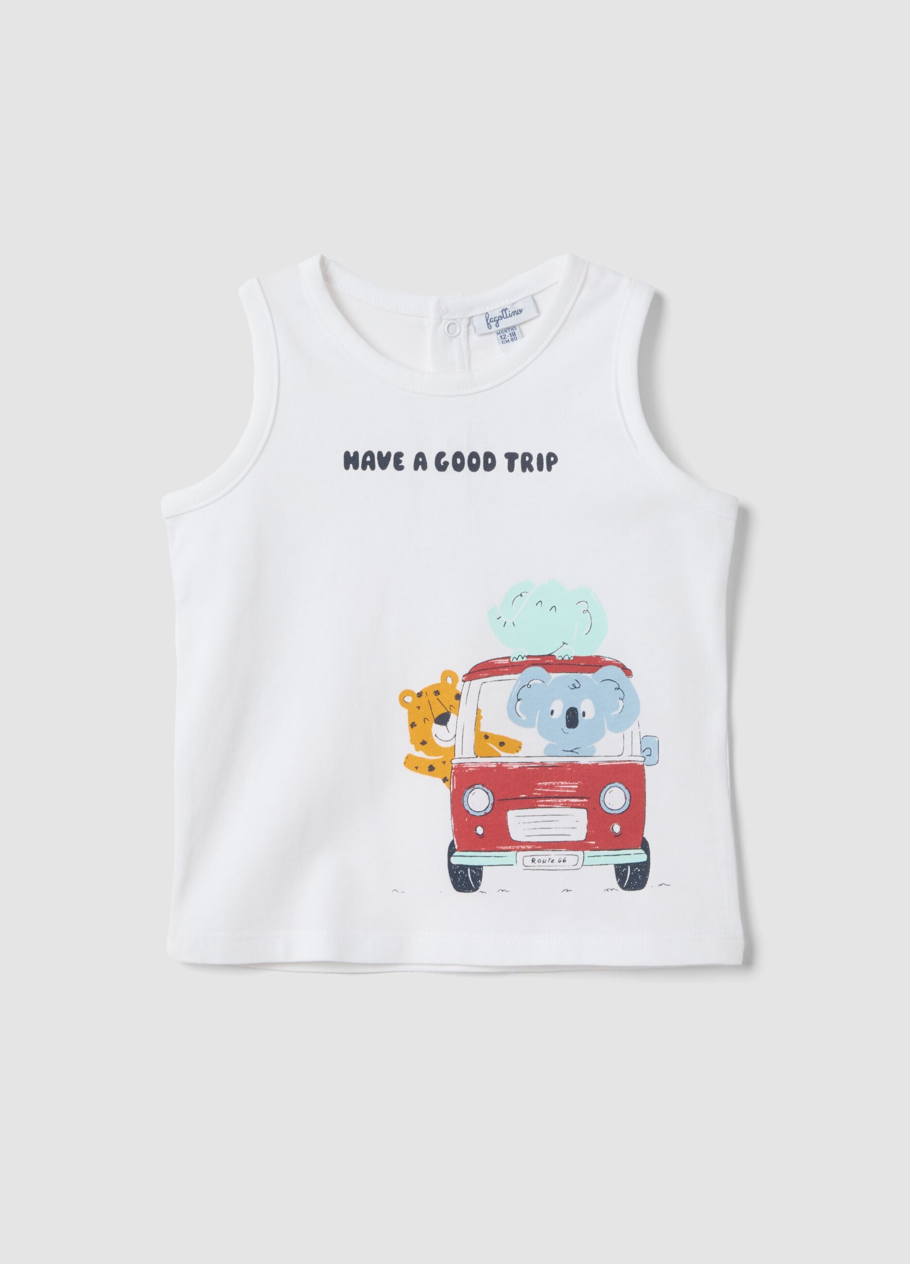 White organic cotton vest with print