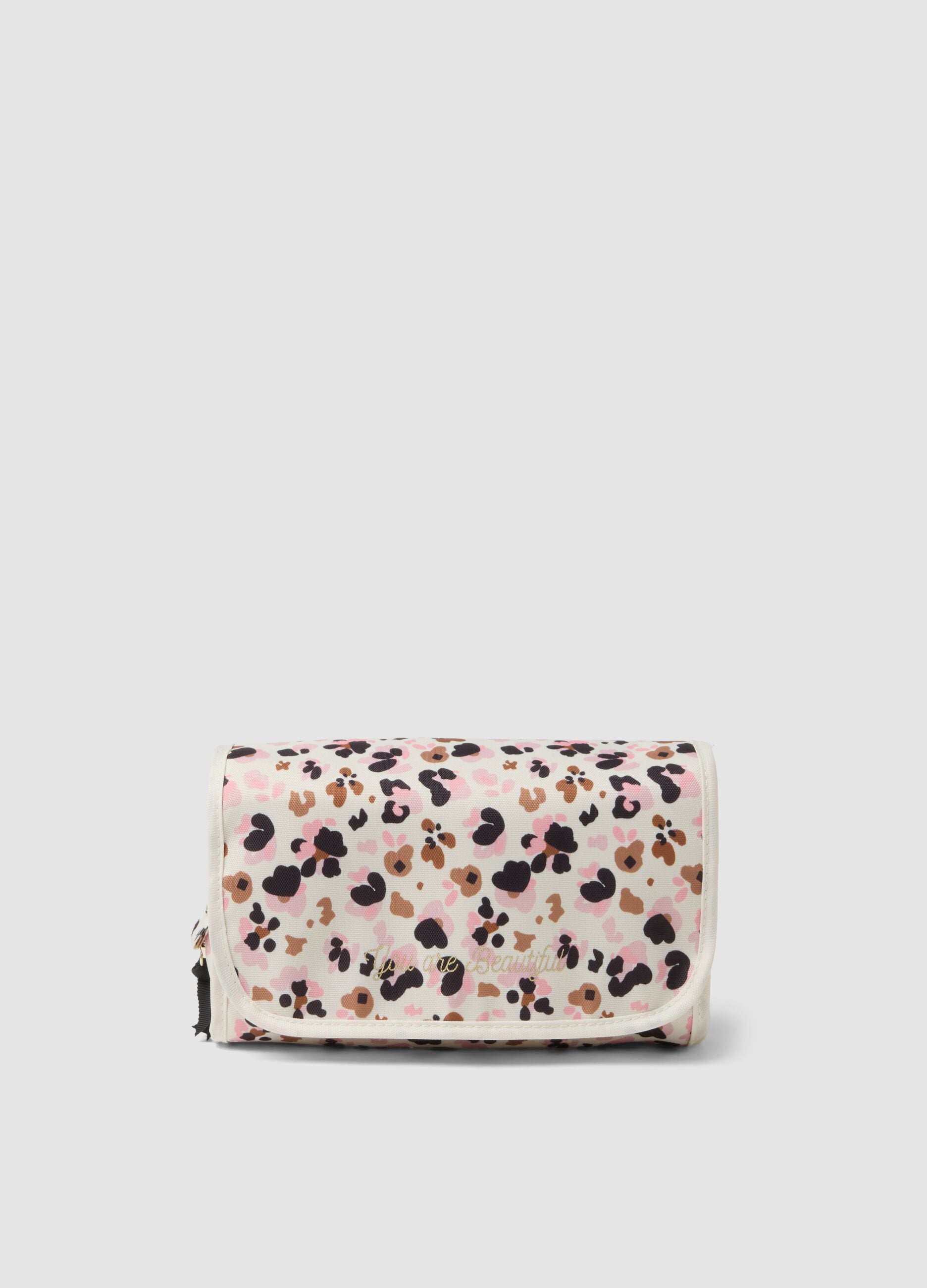 White animal-print wash bag