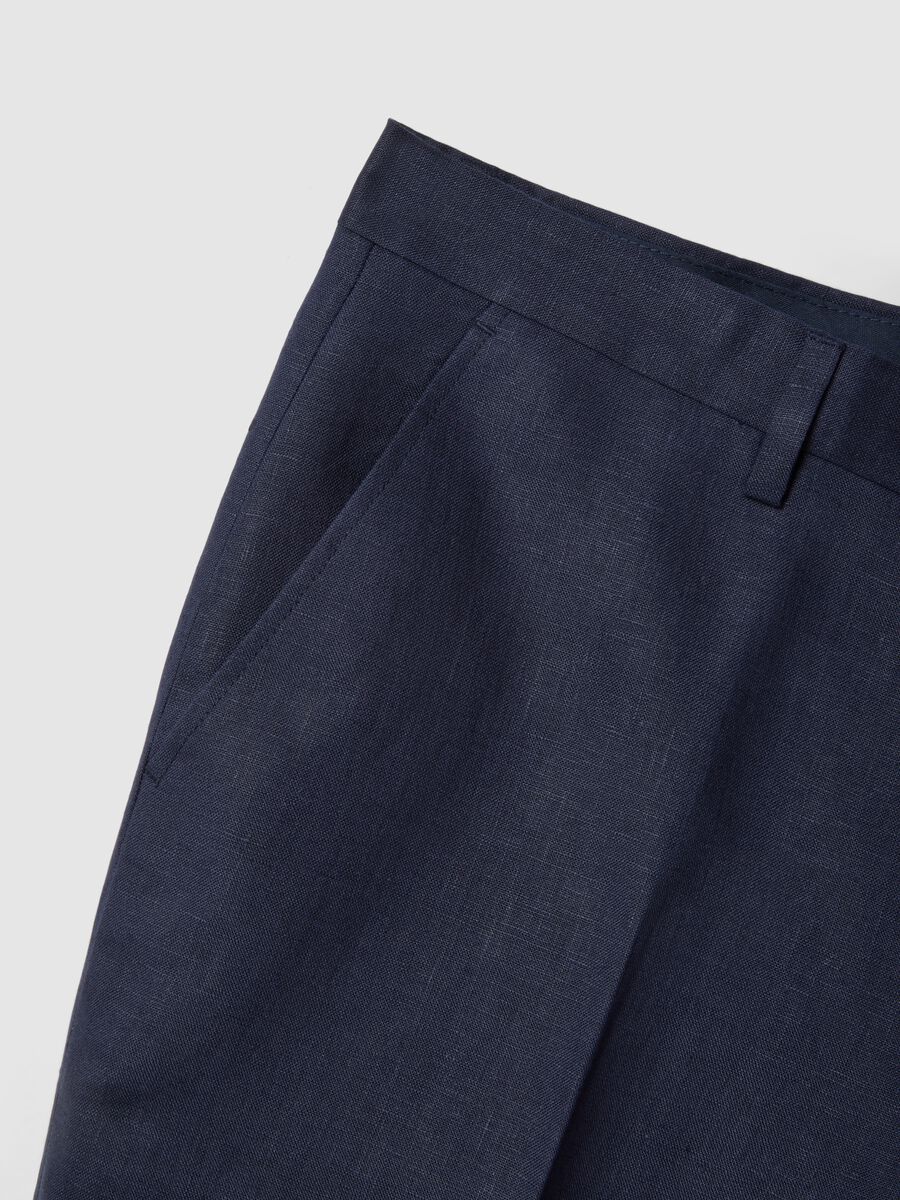 Pantaloni in puro lino blu slim fit_5
