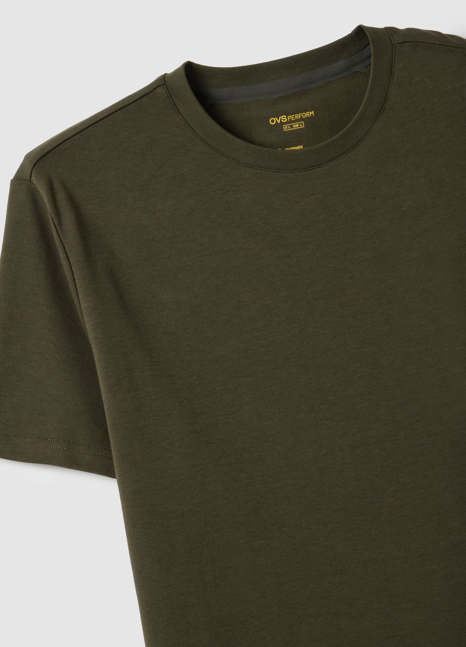 Green Cotton Blend Crew Neck T-shirt - Regular Fit