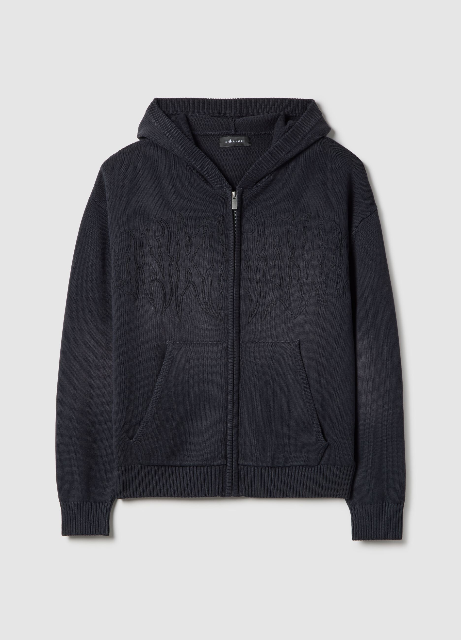 Oversized black cotton hoodie with zip