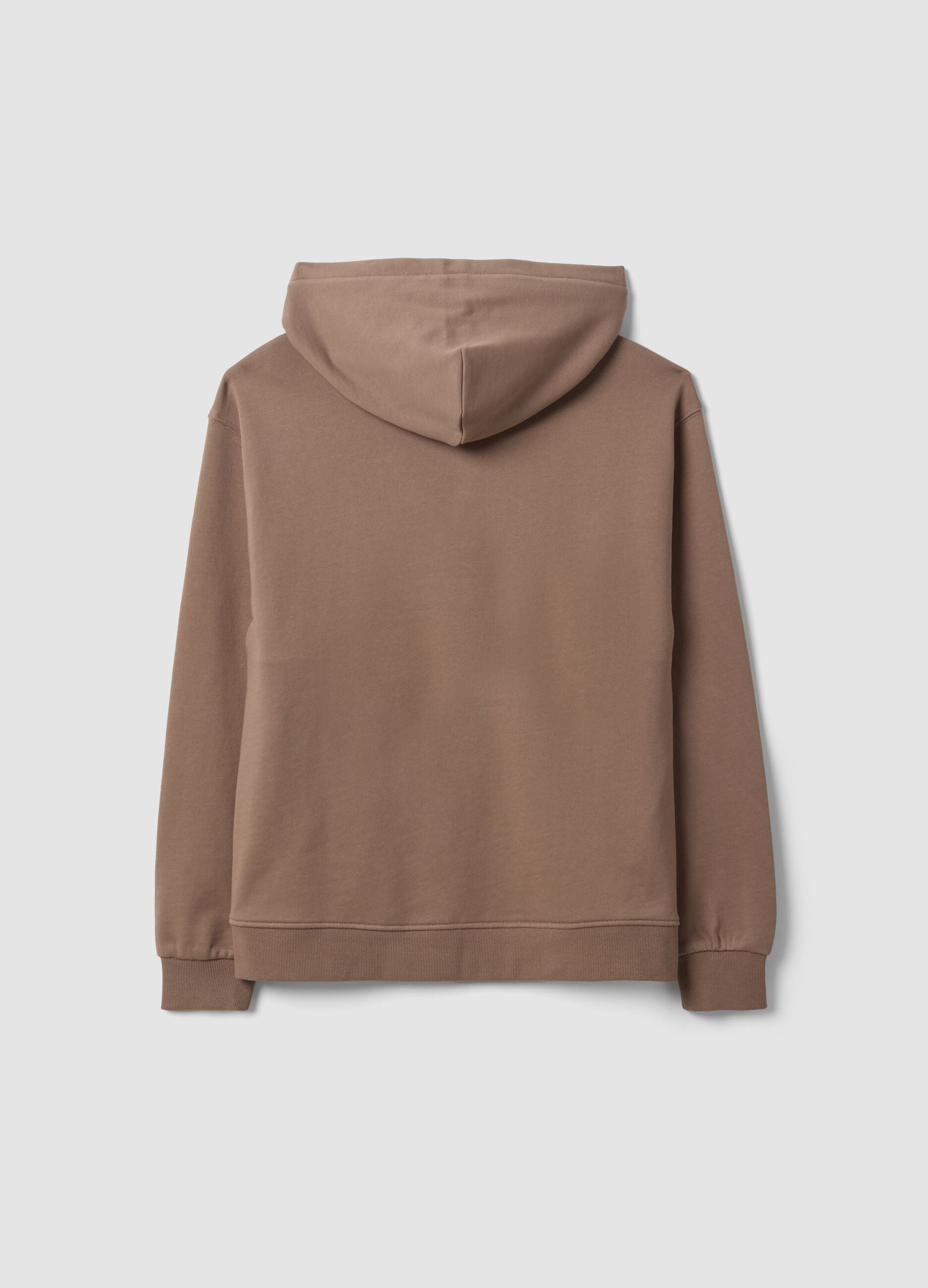 Beige organic cotton zip-up hoodie for boys, relaxed fit