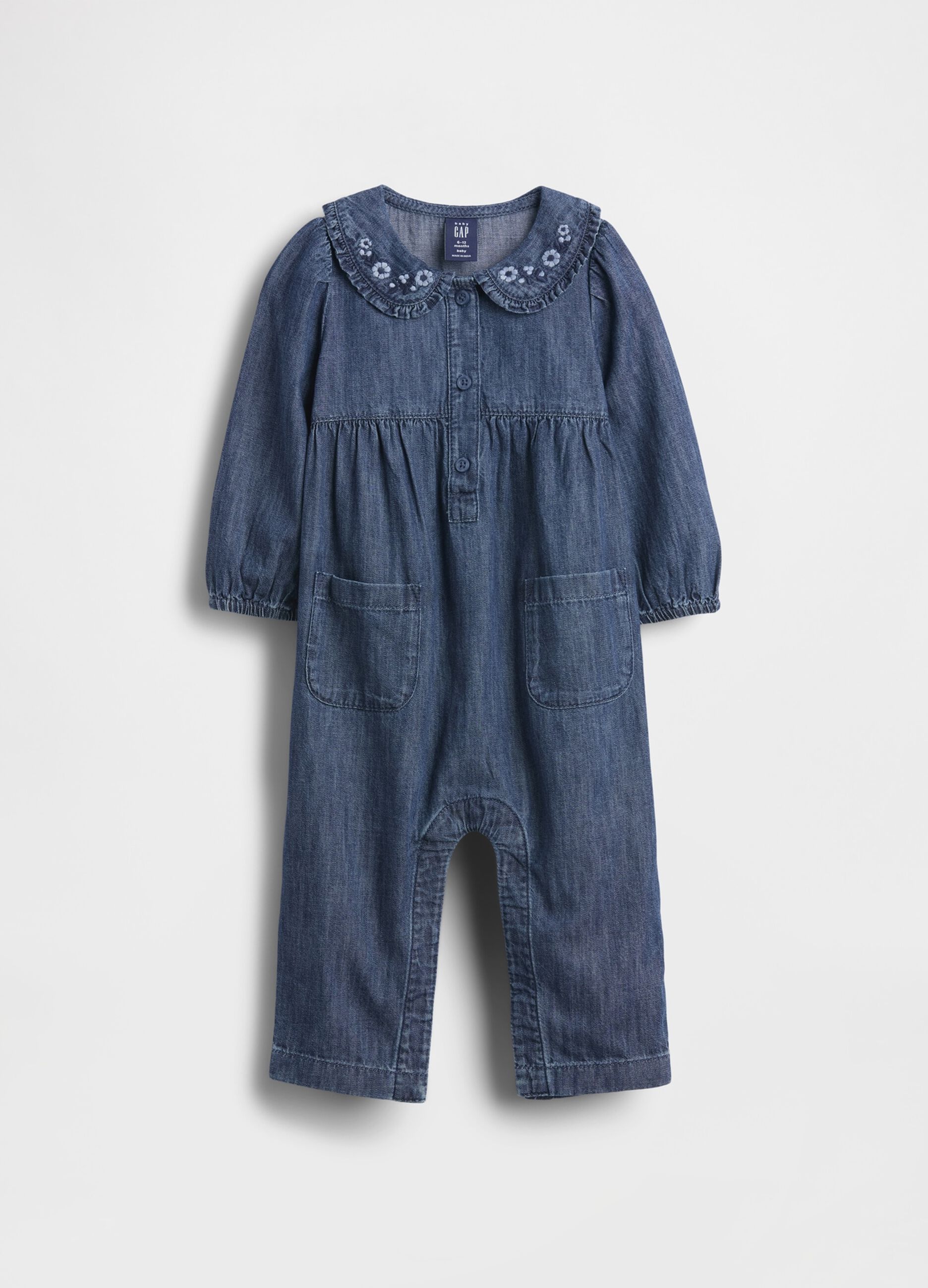 Blue denim baby romper