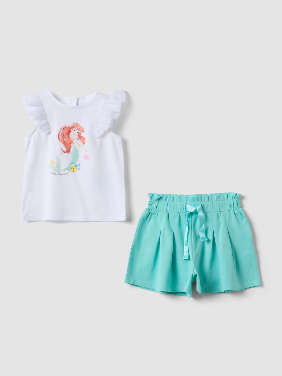 Completo bianco in cotone elasticizzato con top e shorts per bimba regular fit_0