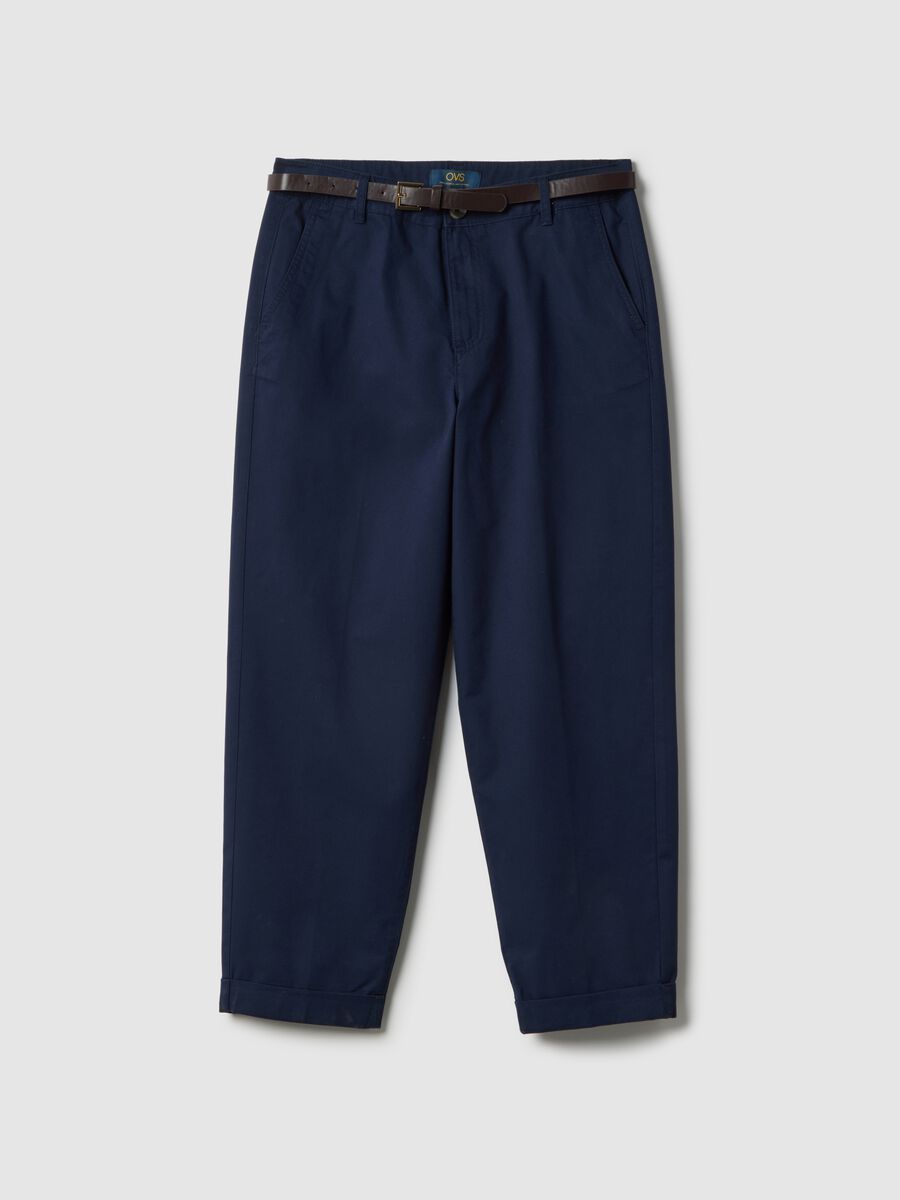 Regular fit blue pure cotton chino trousers with belt_4