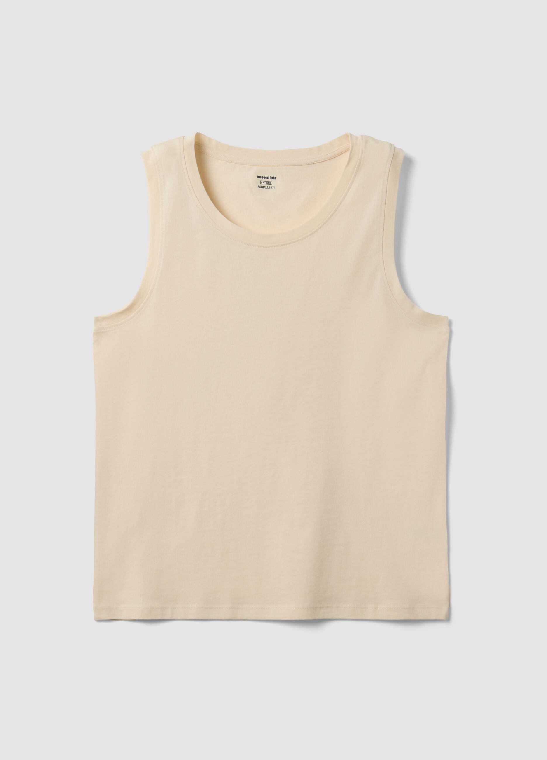 Beige crew neck vest in pure cotton, regular fit