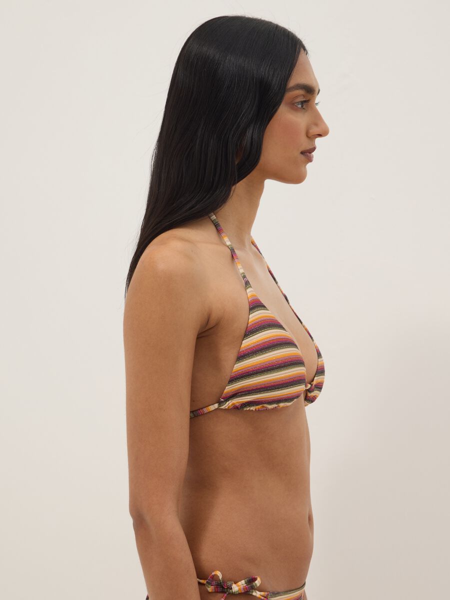 Multicoloured striped triangle bikini top in stretch fabric_3