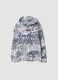 White cotton-blend hoodie with all-over graffiti print for boys_0