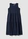 Blue sleeveless pure cotton dress with tiered skirt, regular fit_4