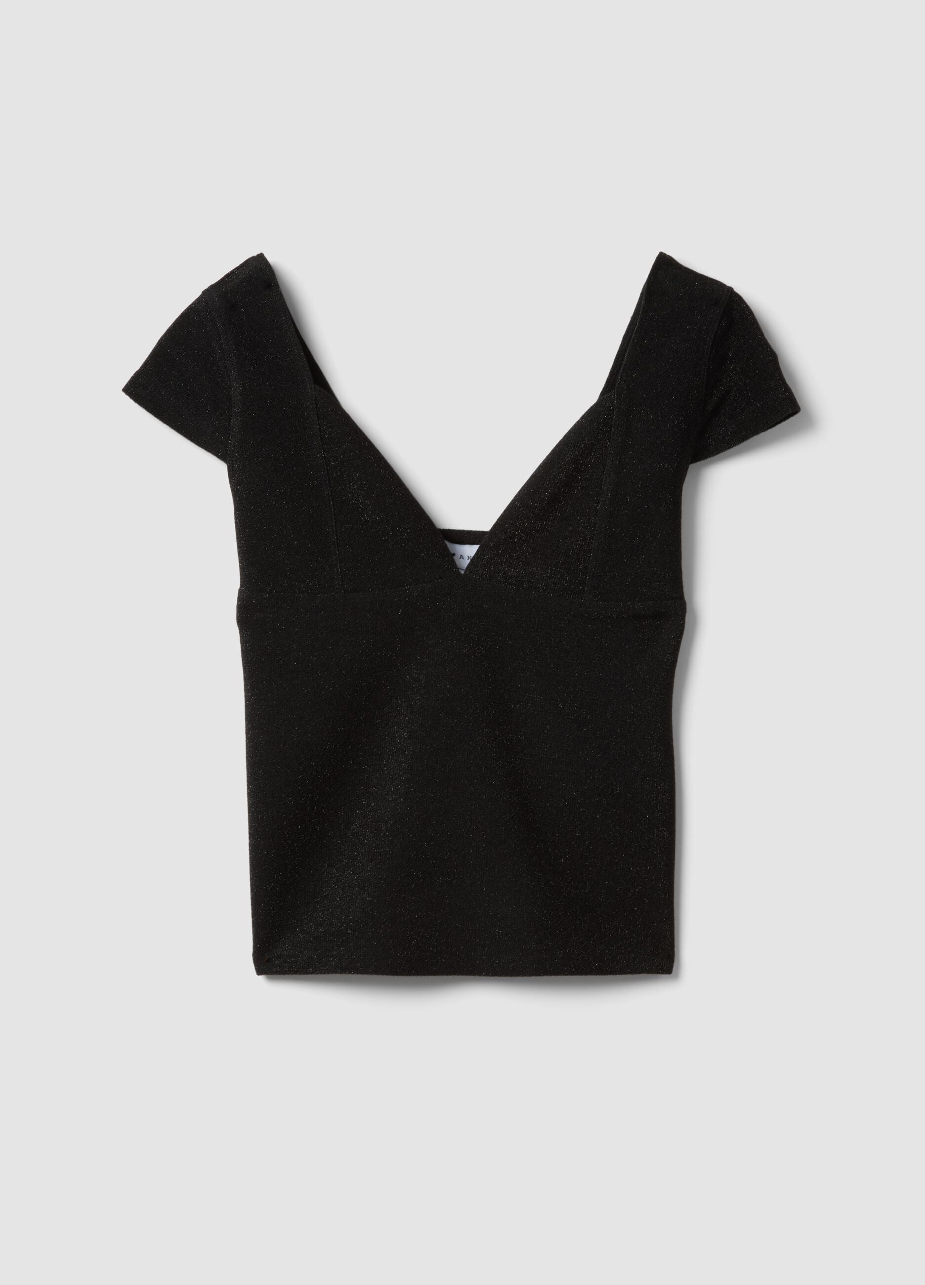 Black stretch viscose-blend V-neck regular-fit T-shirt