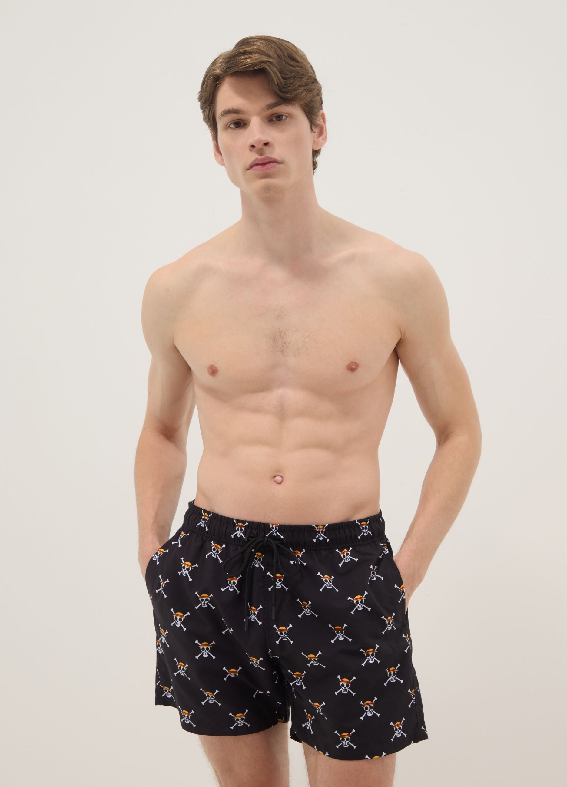 Black Swim Shorts with One Piece Prints
