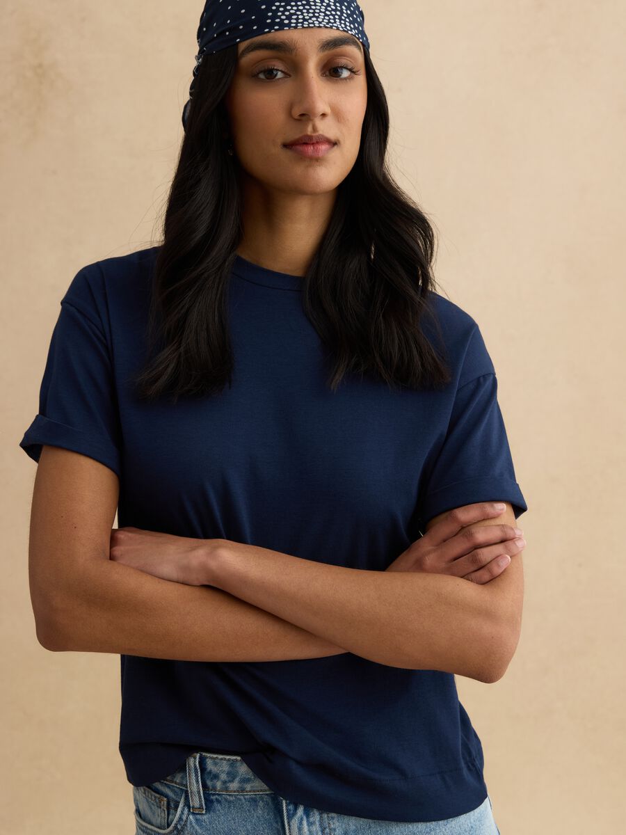 Blue short-sleeve jersey t-shirt in stretch cotton and modal_1