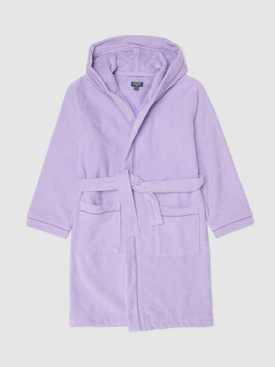 Purple organic cotton hooded bathrobe for girls_0