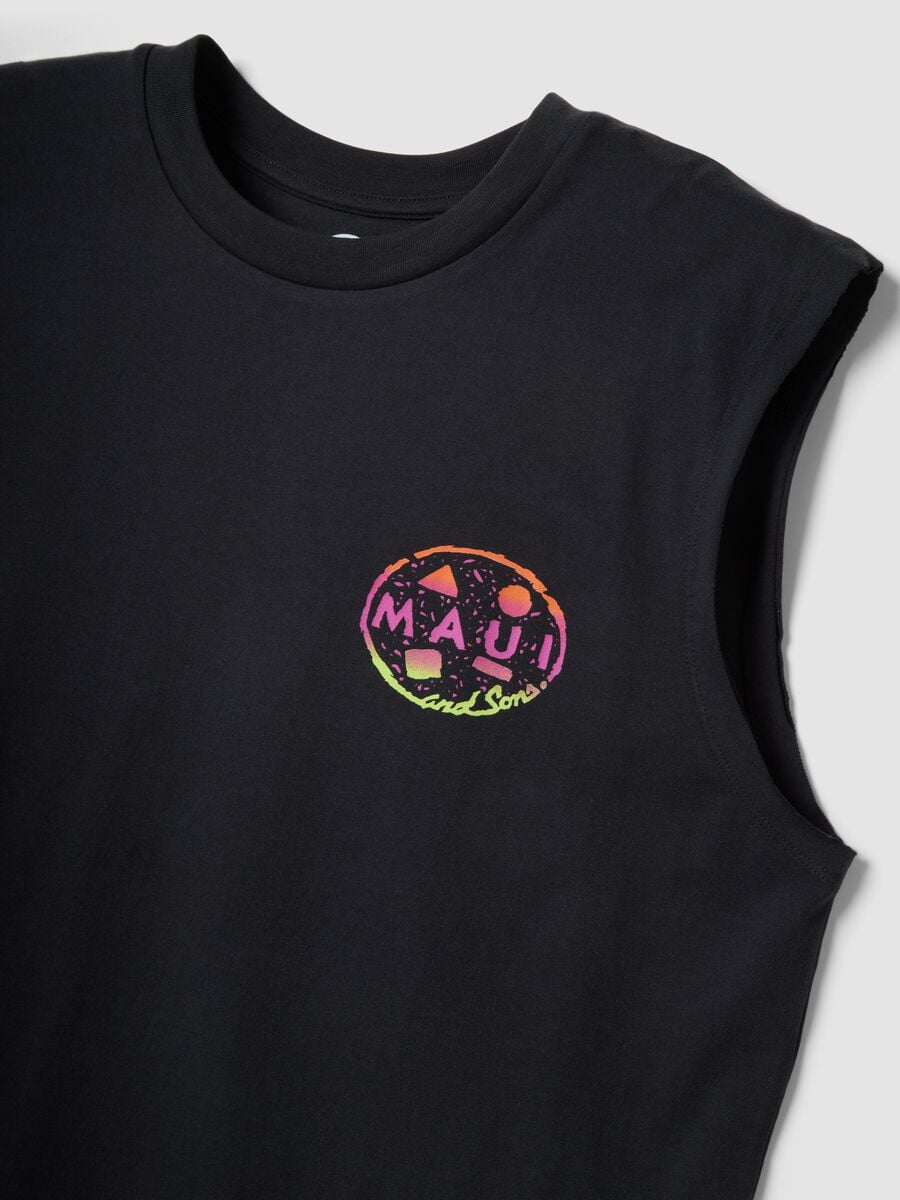 Black pure cotton regular-fit vest top with print_5