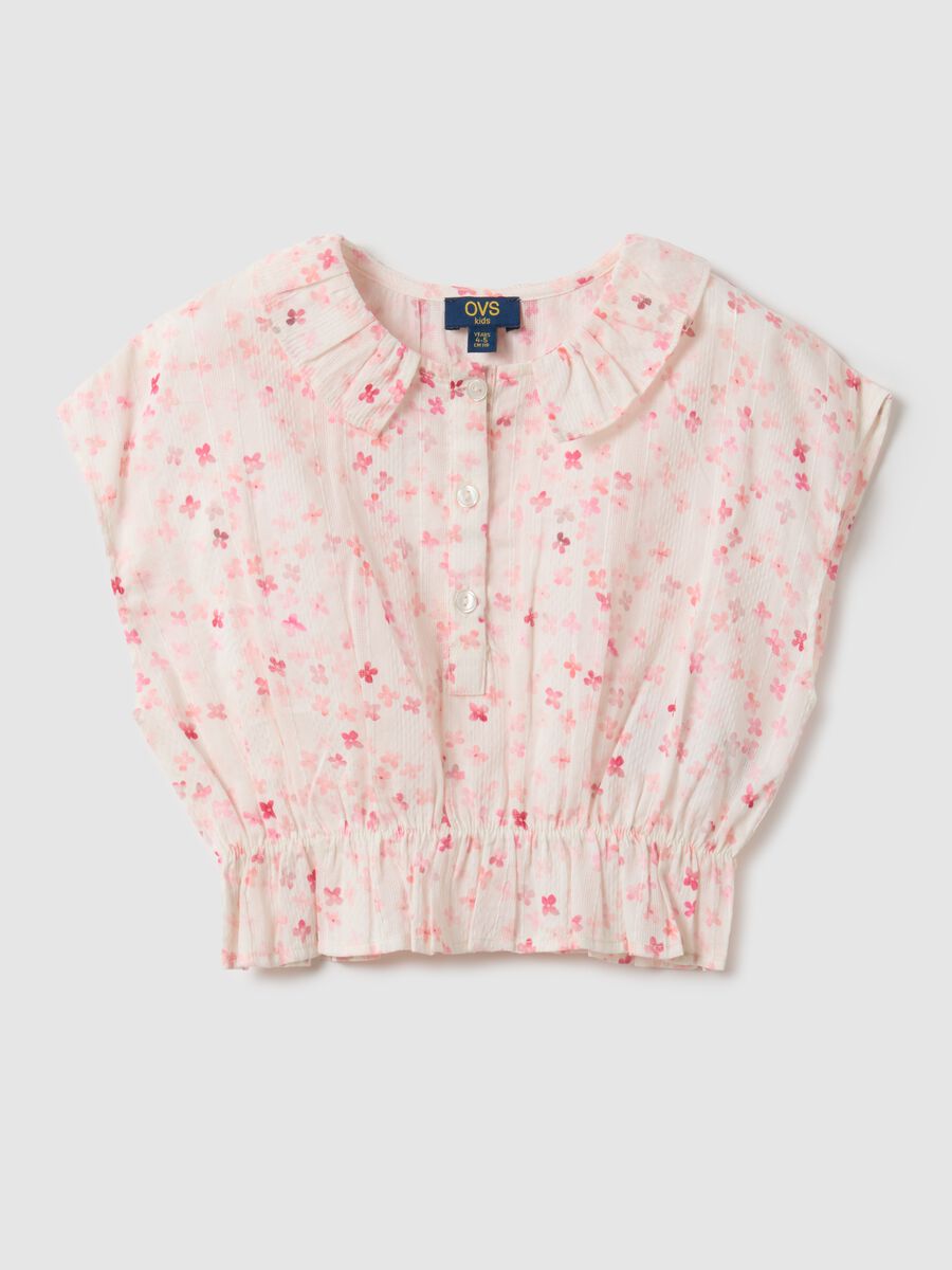 Girls' slim fit multicolour pure cotton blouse with flowers_0