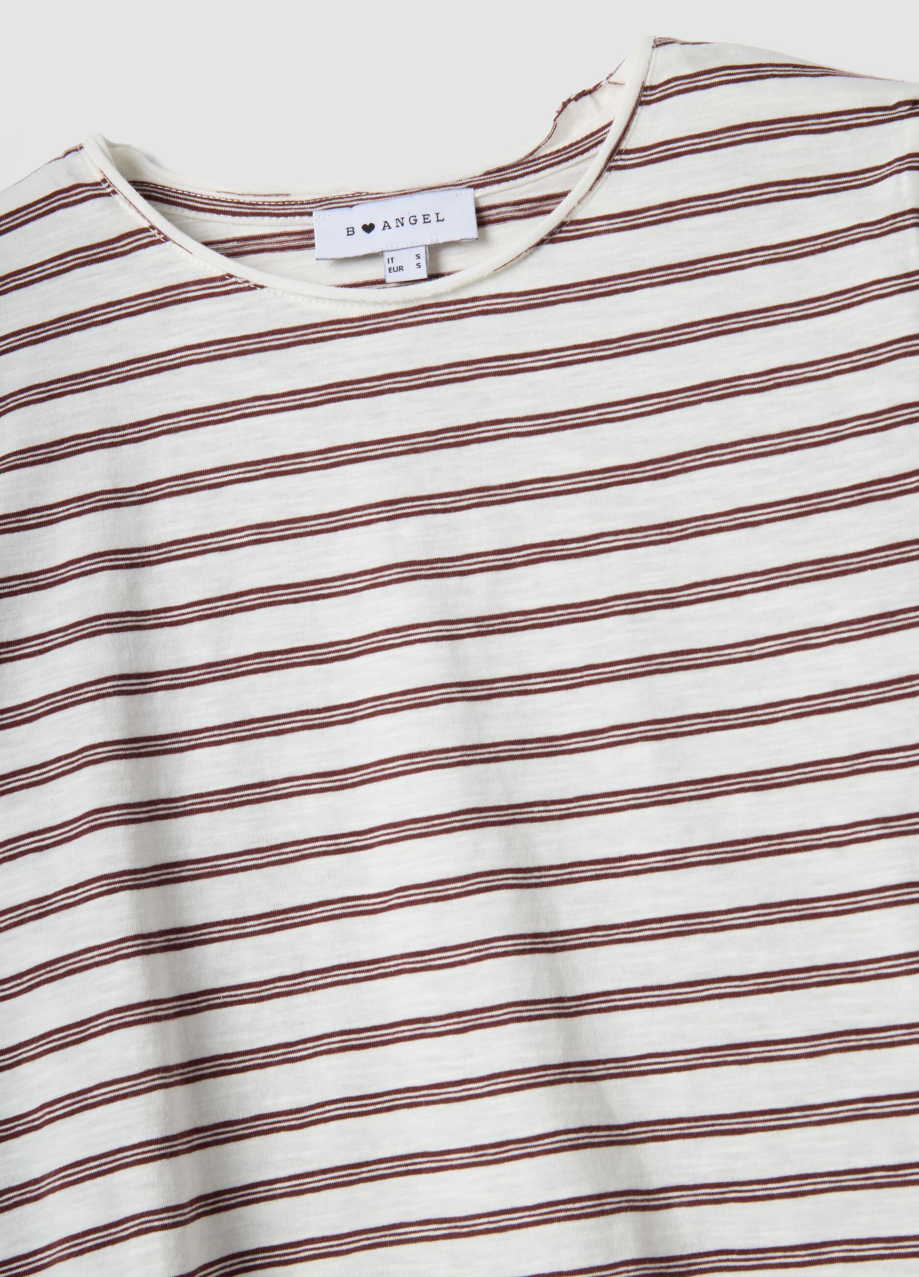 Multicoloured striped pure cotton short-sleeved T-shirt, regular fit