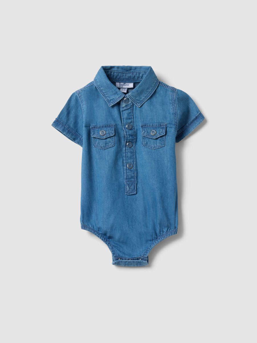 Regular fit pure cotton denim bodysuit for girls_0