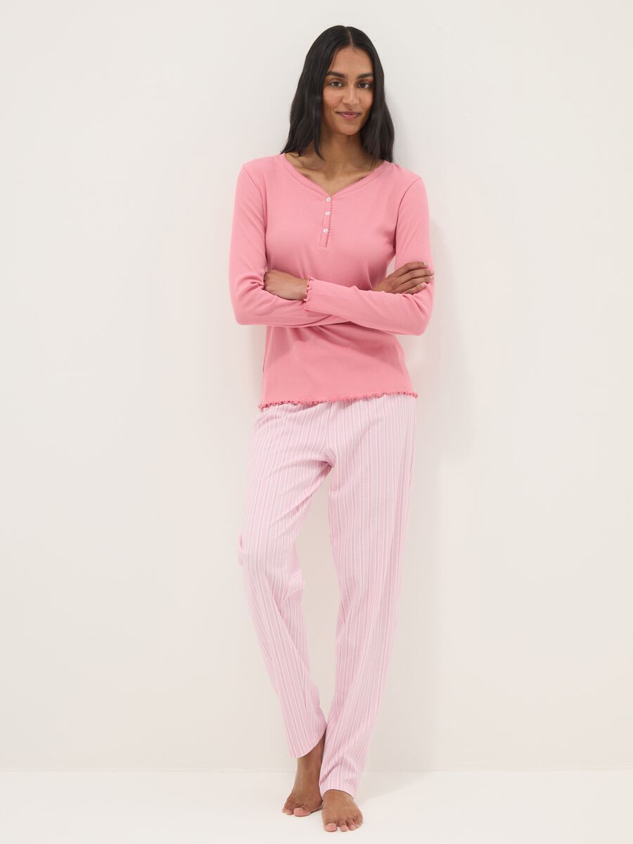 Maglia da pigiama in puro cotone rosa regular fit con scollo serafino_0