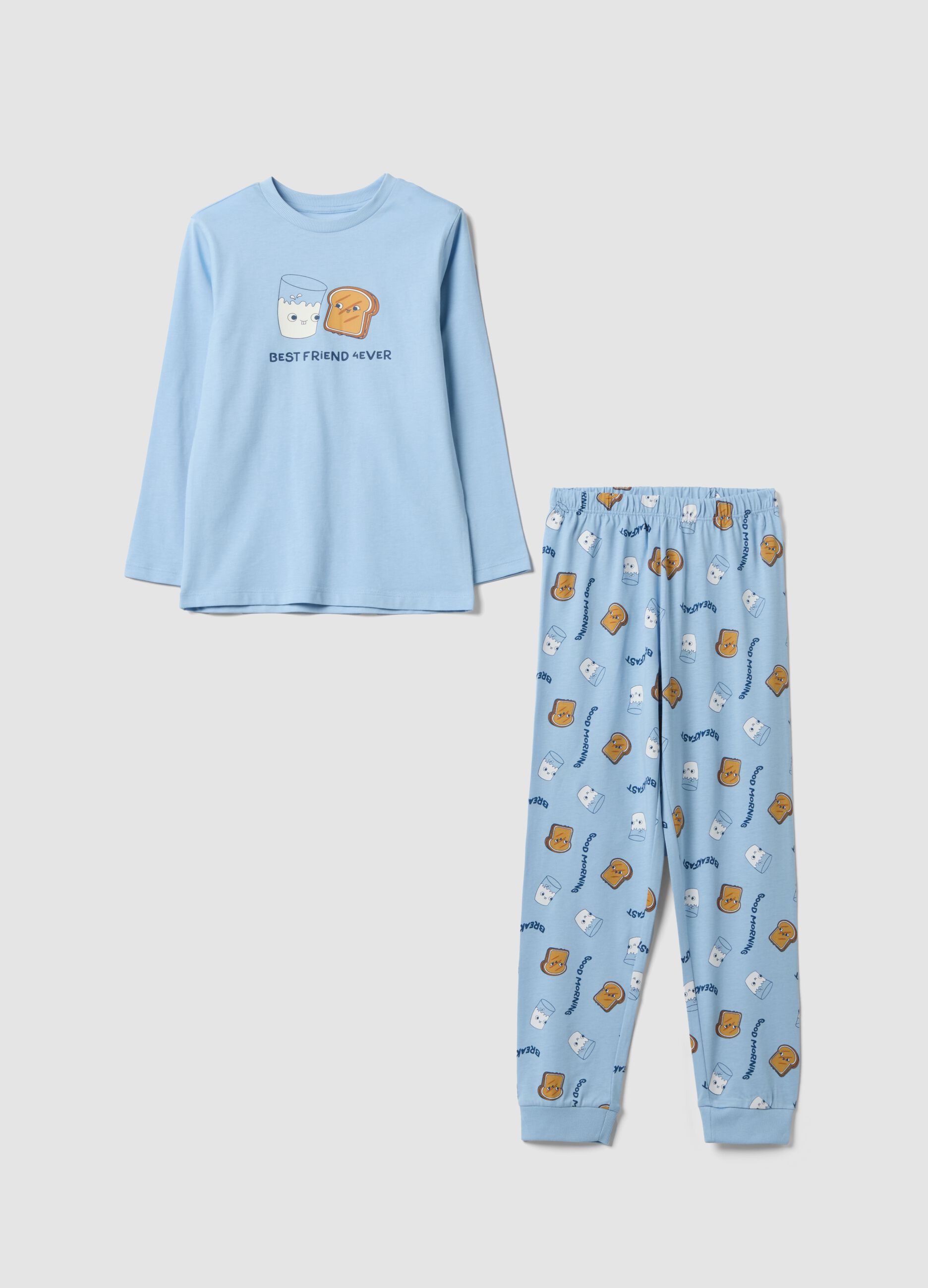 Light blue organic cotton pyjamas with "Best Friend 4 Ever" print