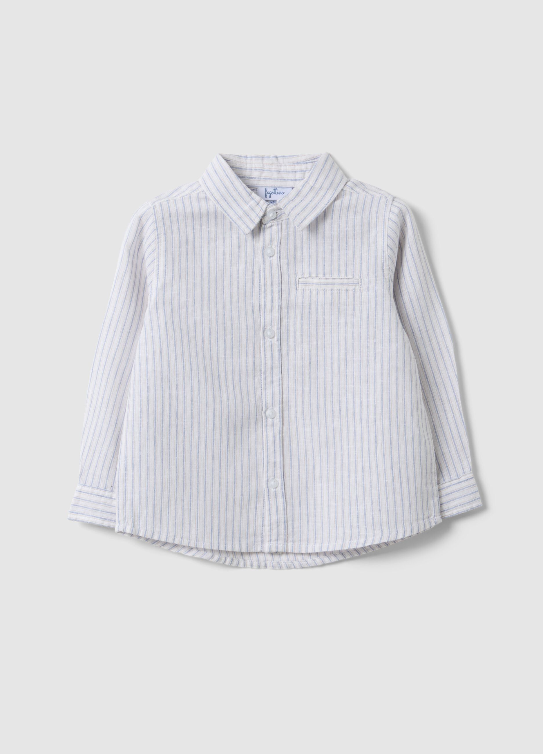 Children's regular fit striped multicolour linen-cotton blend shirt