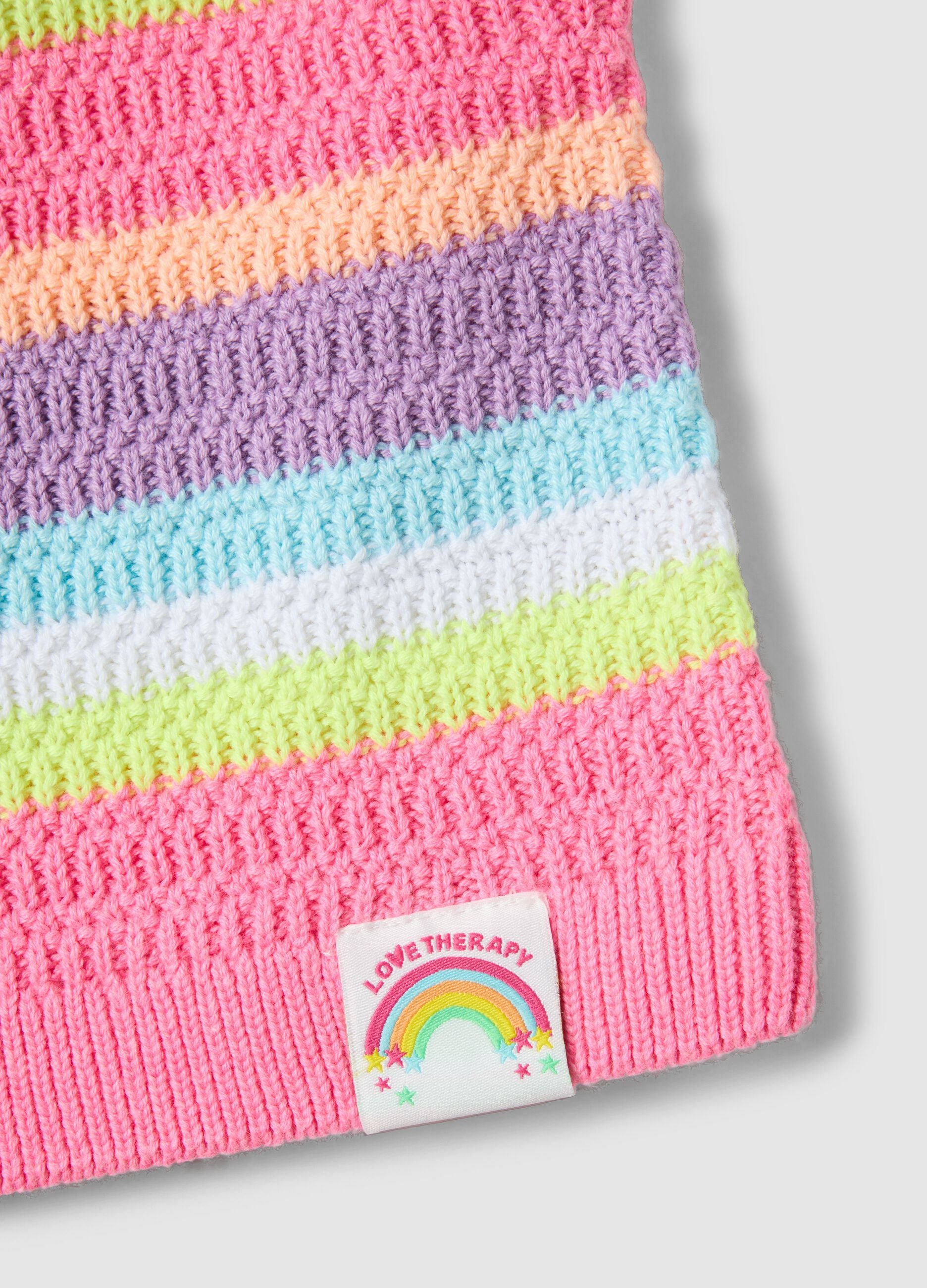 Multicoloured striped cotton blend tank top for girls with regular fit