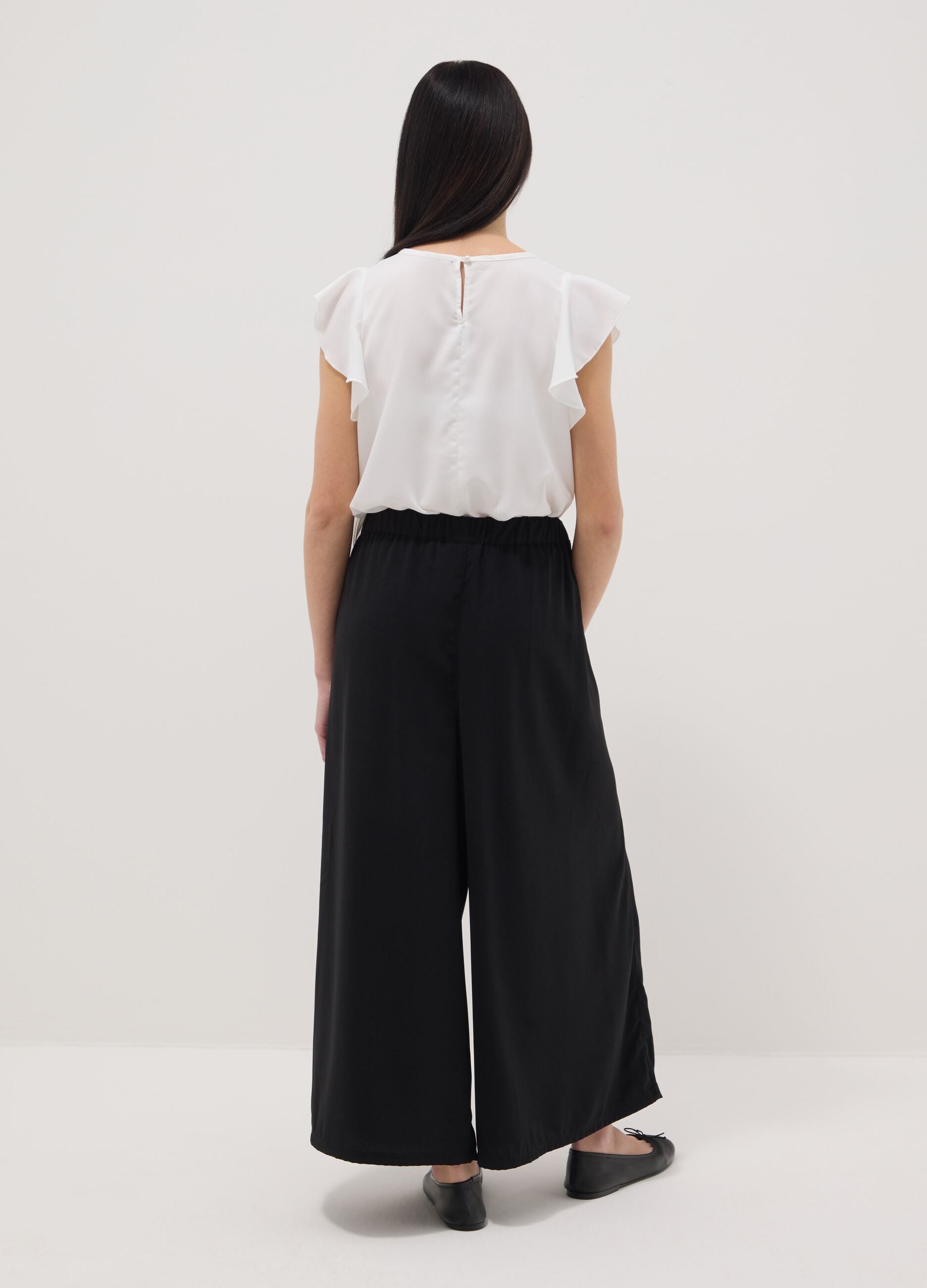 Girls' black pure cotton wide leg trousers