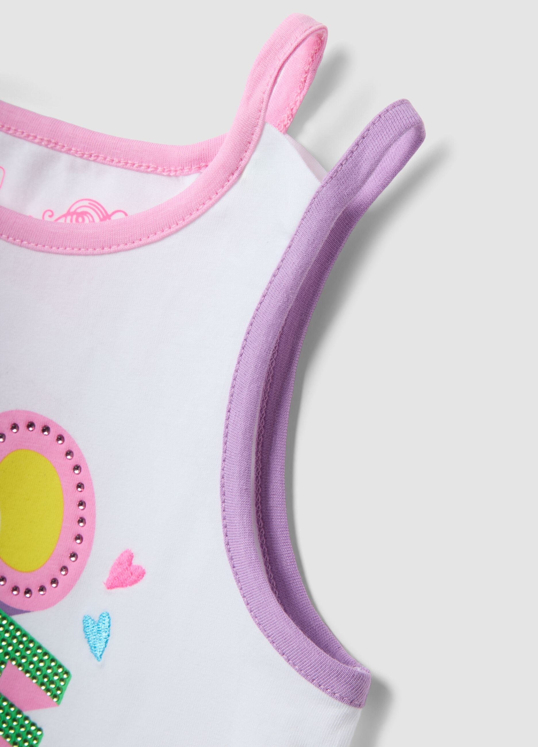 White stretch cotton printed tank top for girls, regular fit
