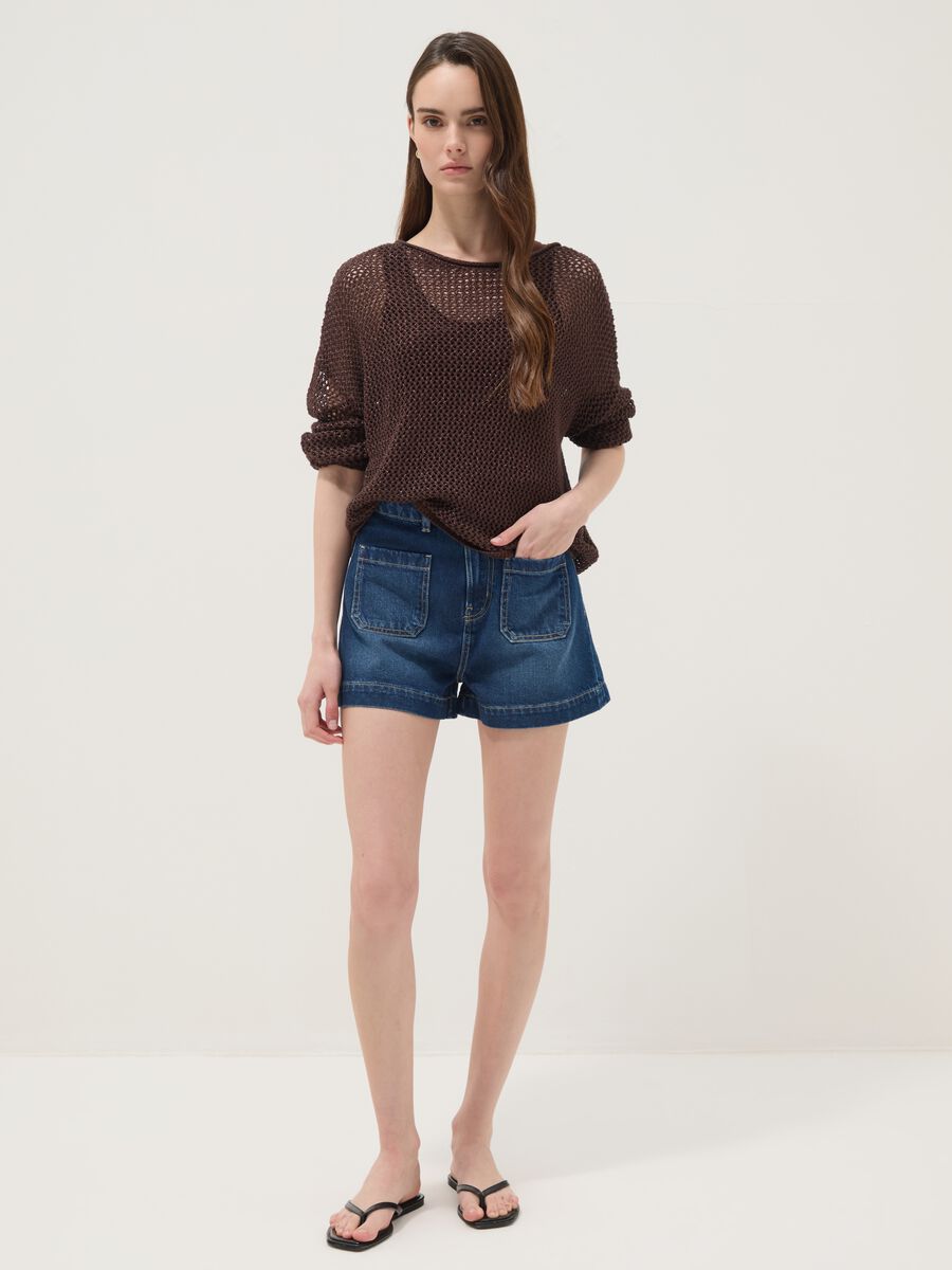 Bermuda blu in denim in puro cotone_0